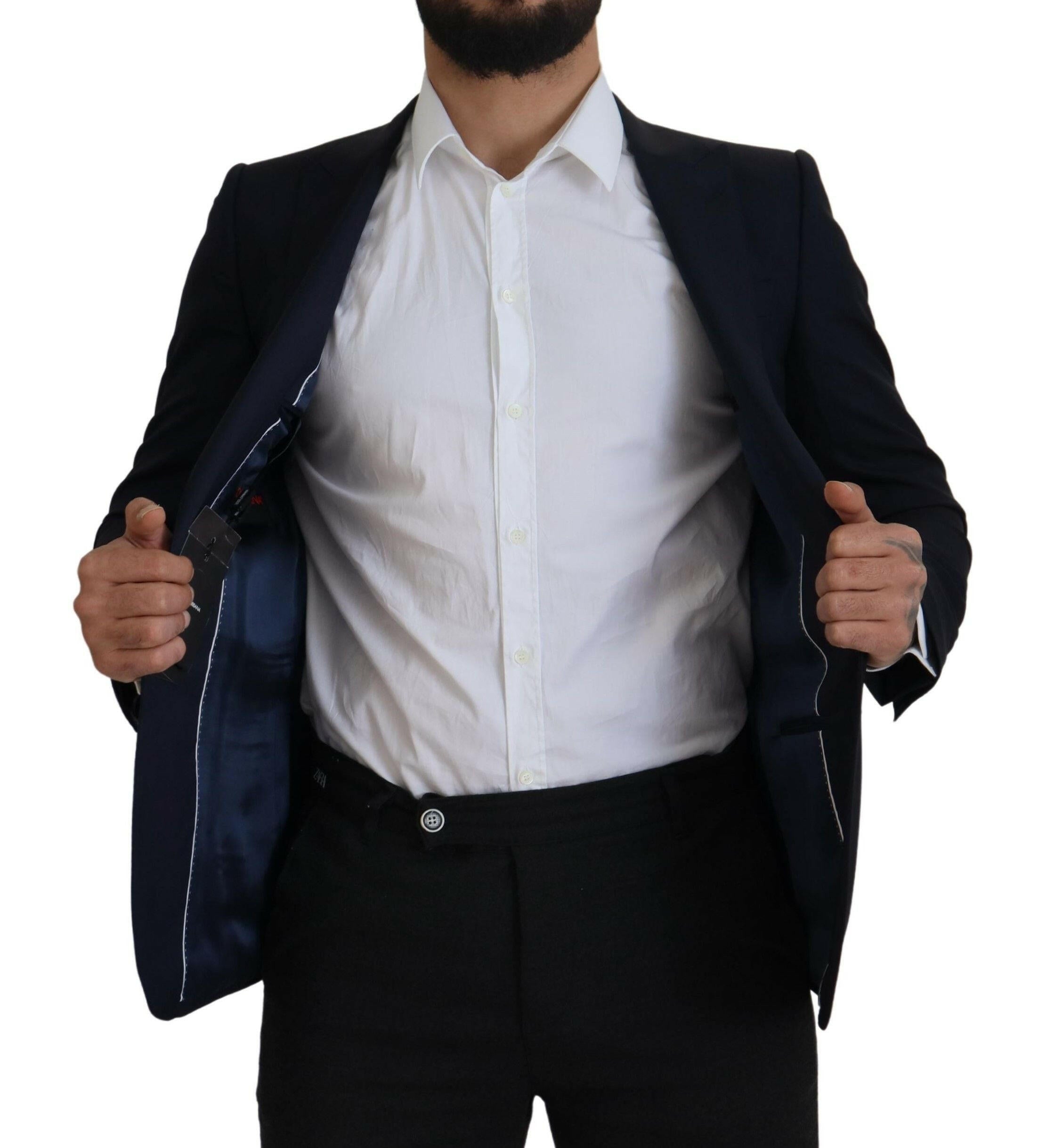 Dolce & Gabbana Blue Wool Single Breasted Coat Blazer -   -  Dolce & Gabbana.
