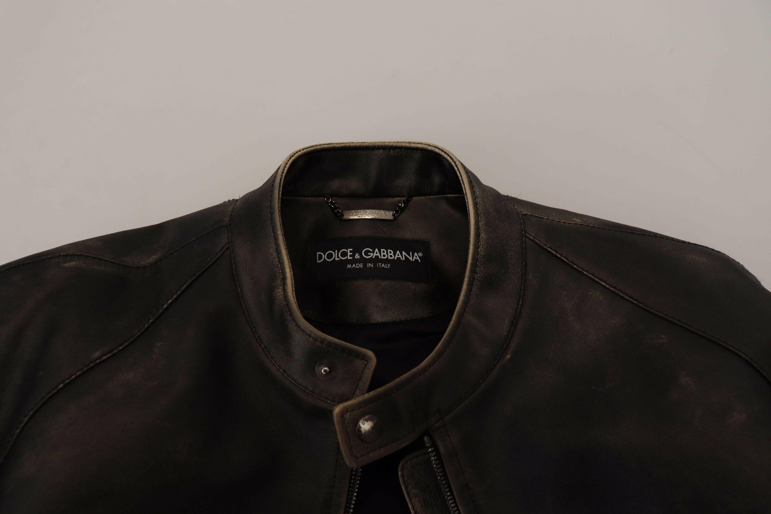 Dolce & Gabbana Black Leather Zipper Biker Coat Jacket -   -  Dolce & Gabbana.