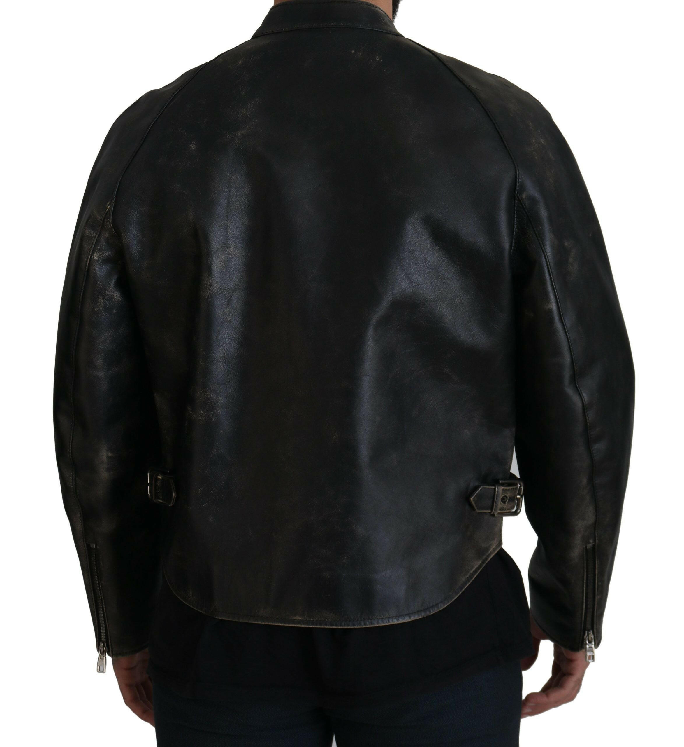 Dolce & Gabbana Black Leather Zipper Biker Coat Jacket -   -  Dolce & Gabbana.