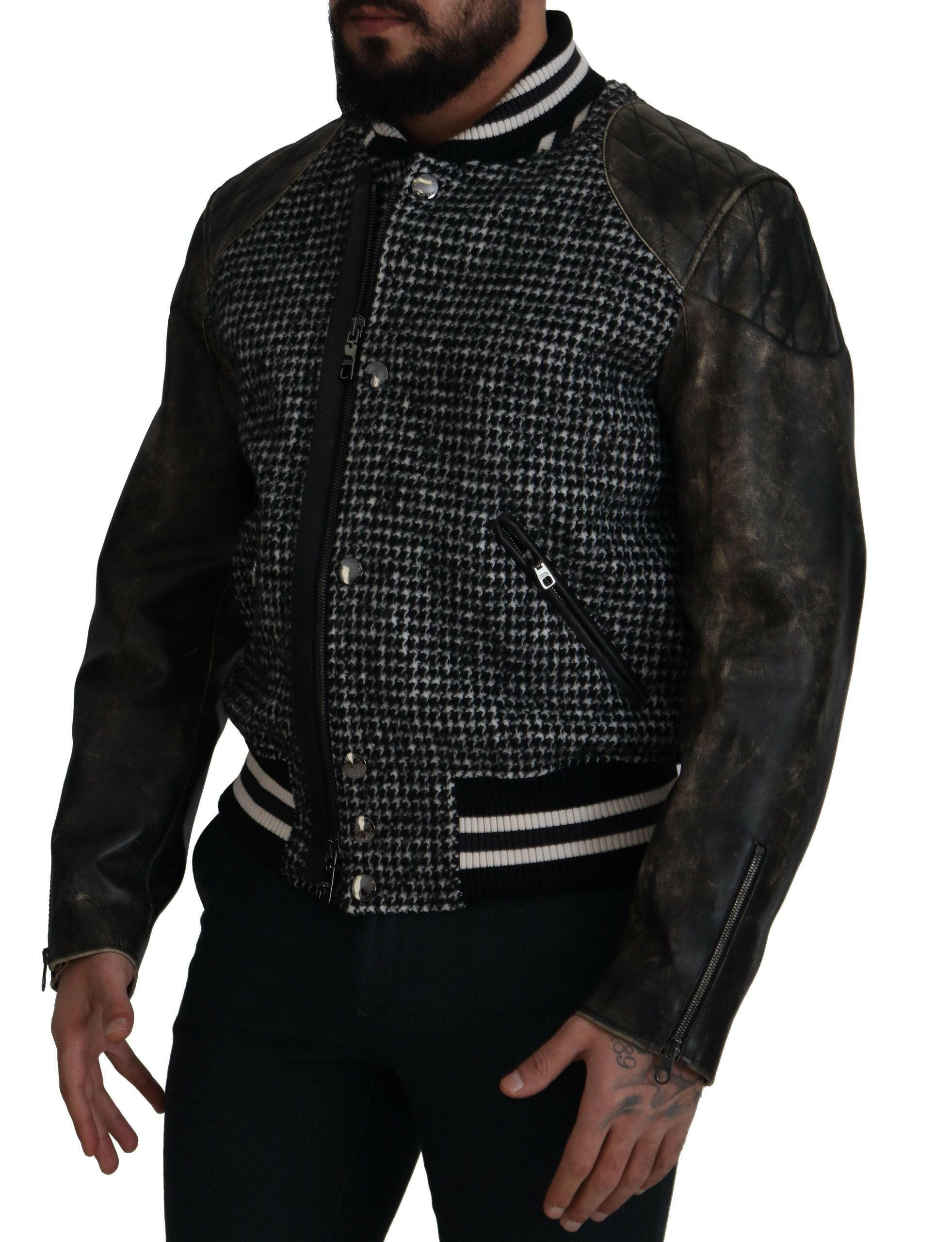 Dolce & Gabbana Black Houndstooth Polyester Bomber Jacket -   -  Dolce & Gabbana.