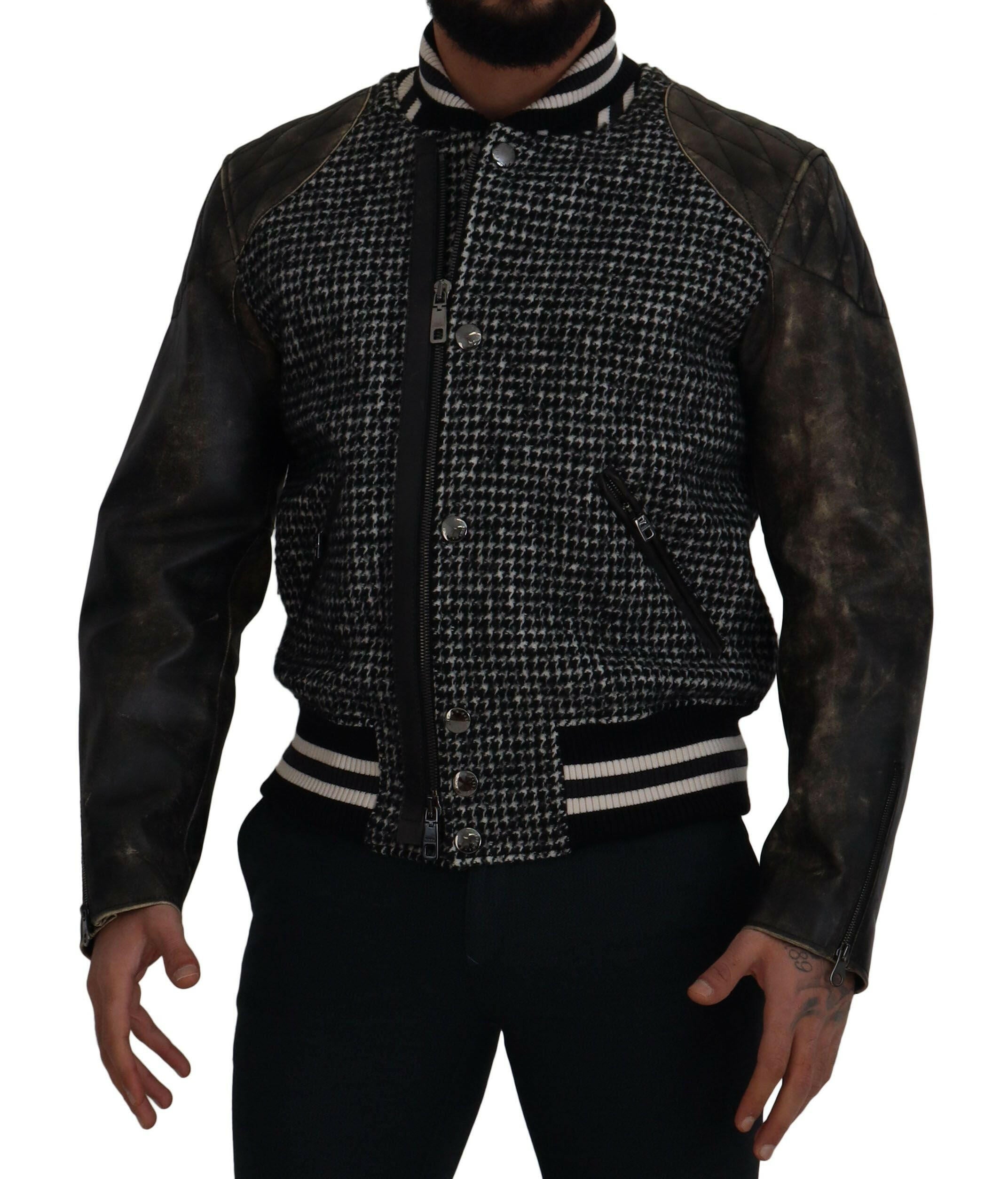 Dolce & Gabbana Black Houndstooth Polyester Bomber Jacket -   -  Dolce & Gabbana.