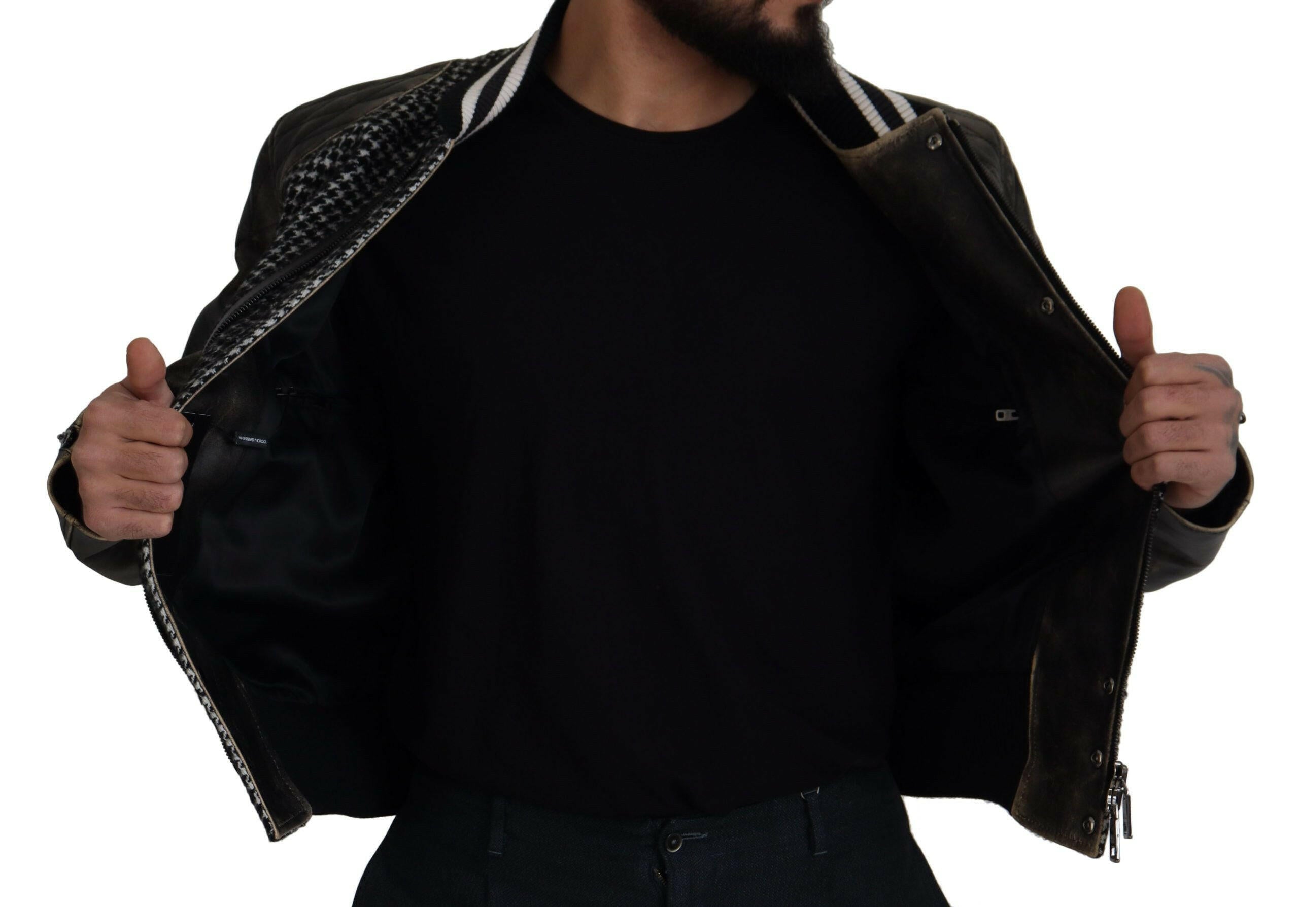 Dolce & Gabbana Black Houndstooth Polyester Bomber Jacket -   -  Dolce & Gabbana.