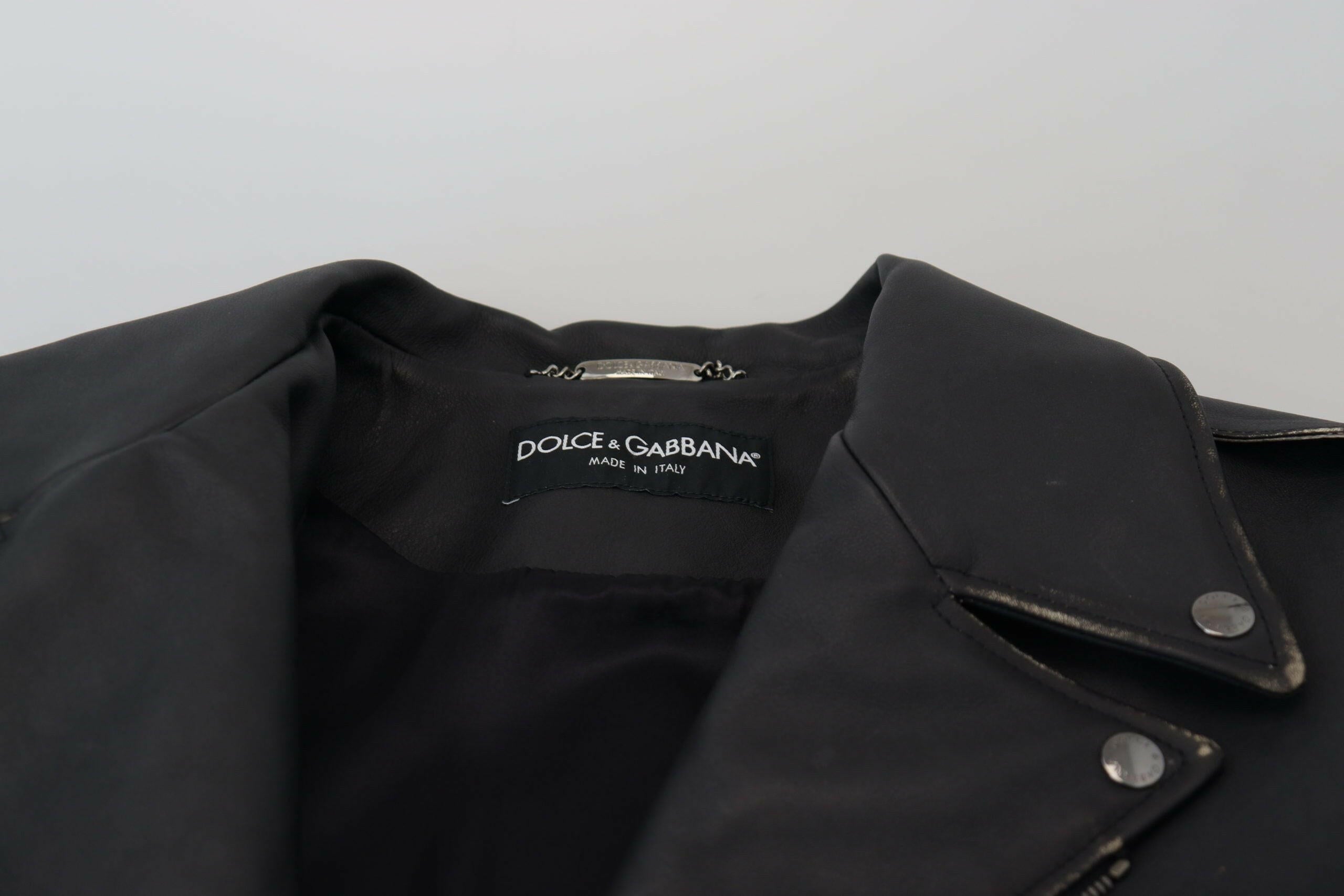 Dolce & Gabbana Black Leather Biker Coat Zipper Jacket -   -  Dolce & Gabbana.