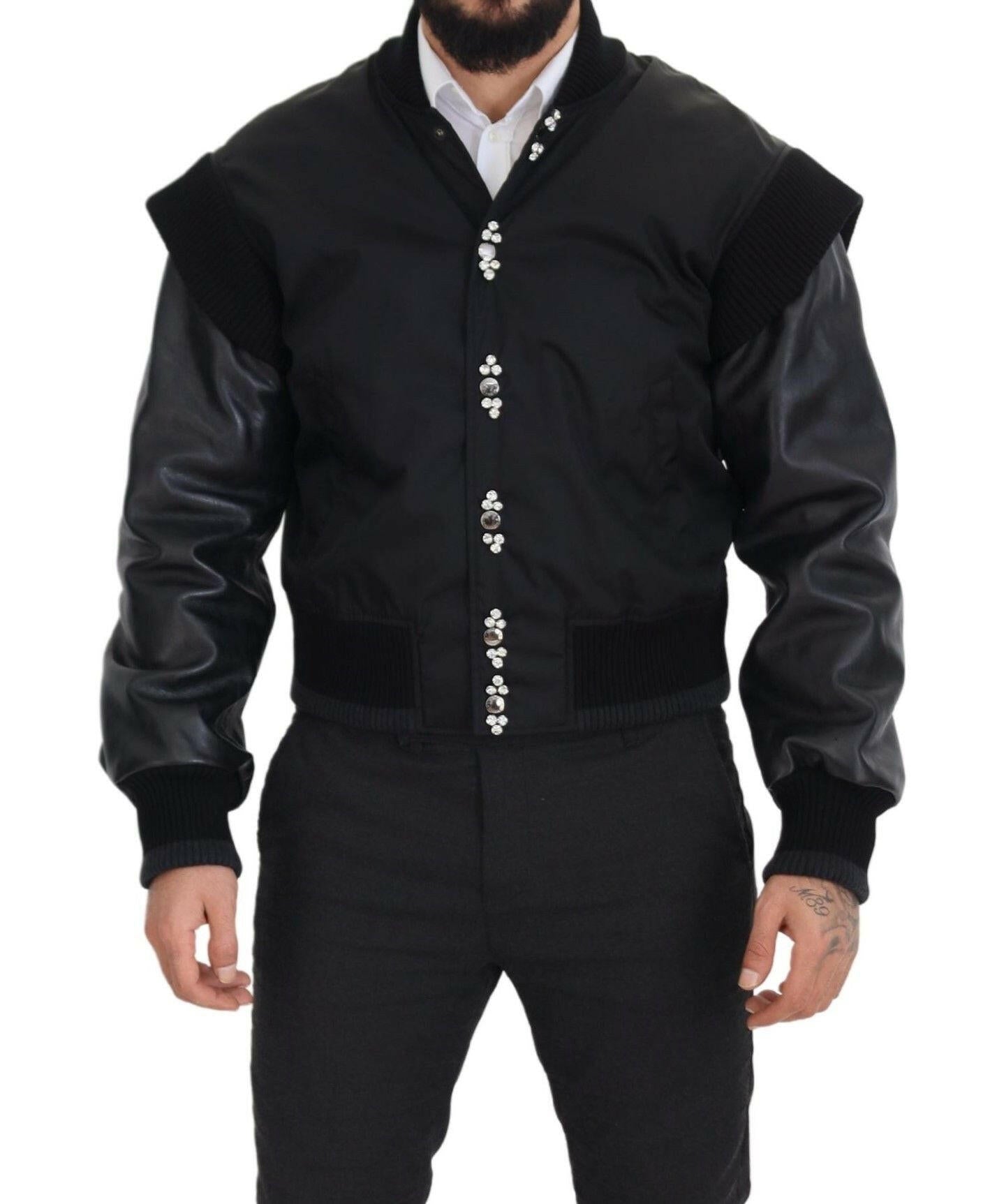 Dolce & Gabbana Black Nylon Crystals Coat Buttons Jacket -   -  Dolce & Gabbana.