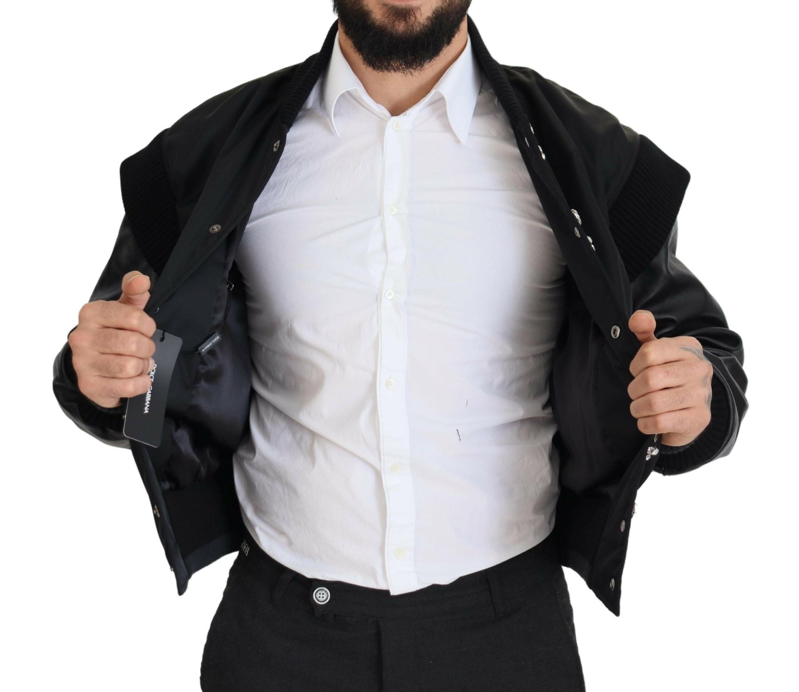Dolce & Gabbana Black Nylon Crystals Coat Buttons Jacket -   -  Dolce & Gabbana.