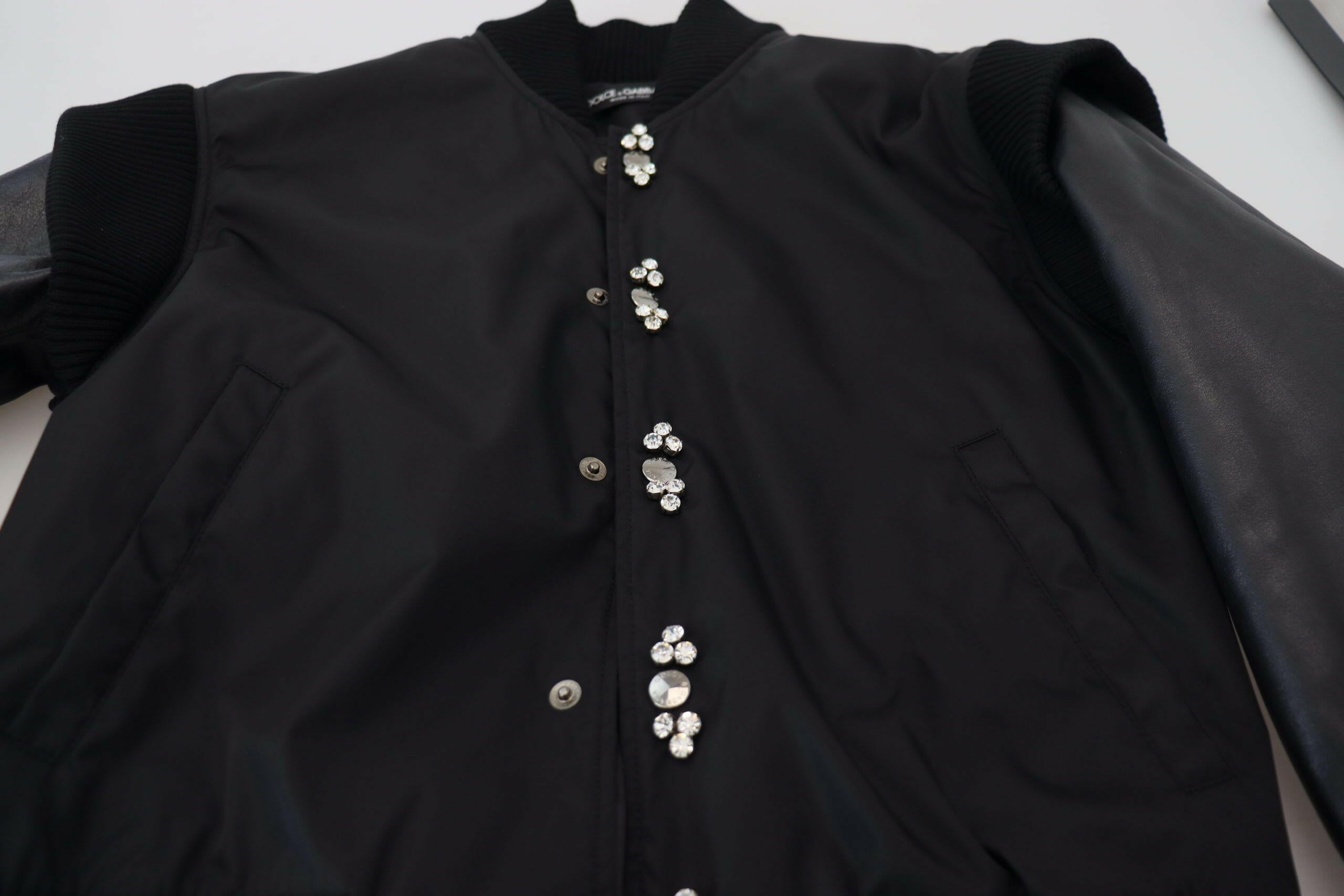 Dolce & Gabbana Black Nylon Crystals Coat Buttons Jacket -   -  Dolce & Gabbana.