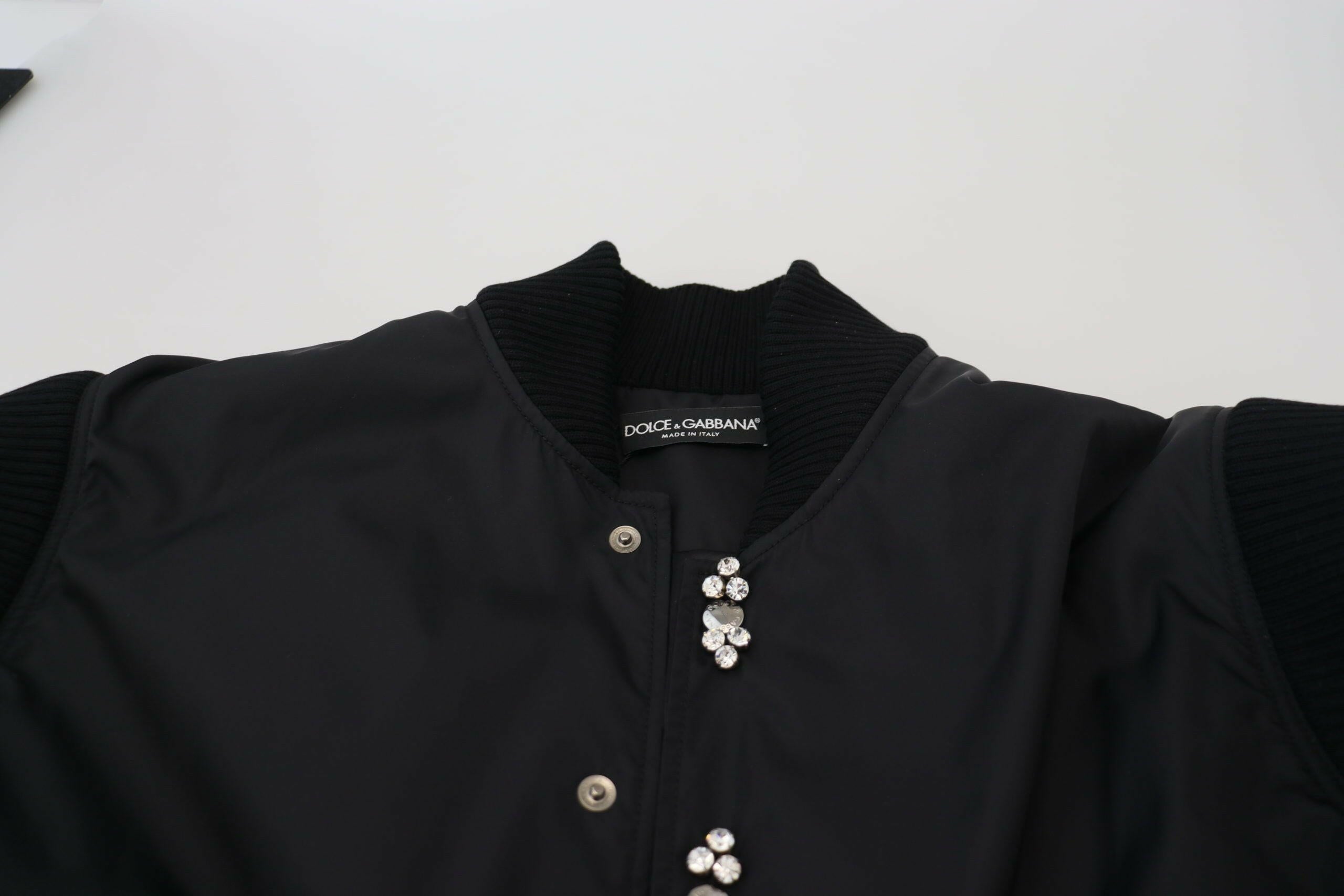 Dolce & Gabbana Black Nylon Crystals Coat Buttons Jacket -   -  Dolce & Gabbana.