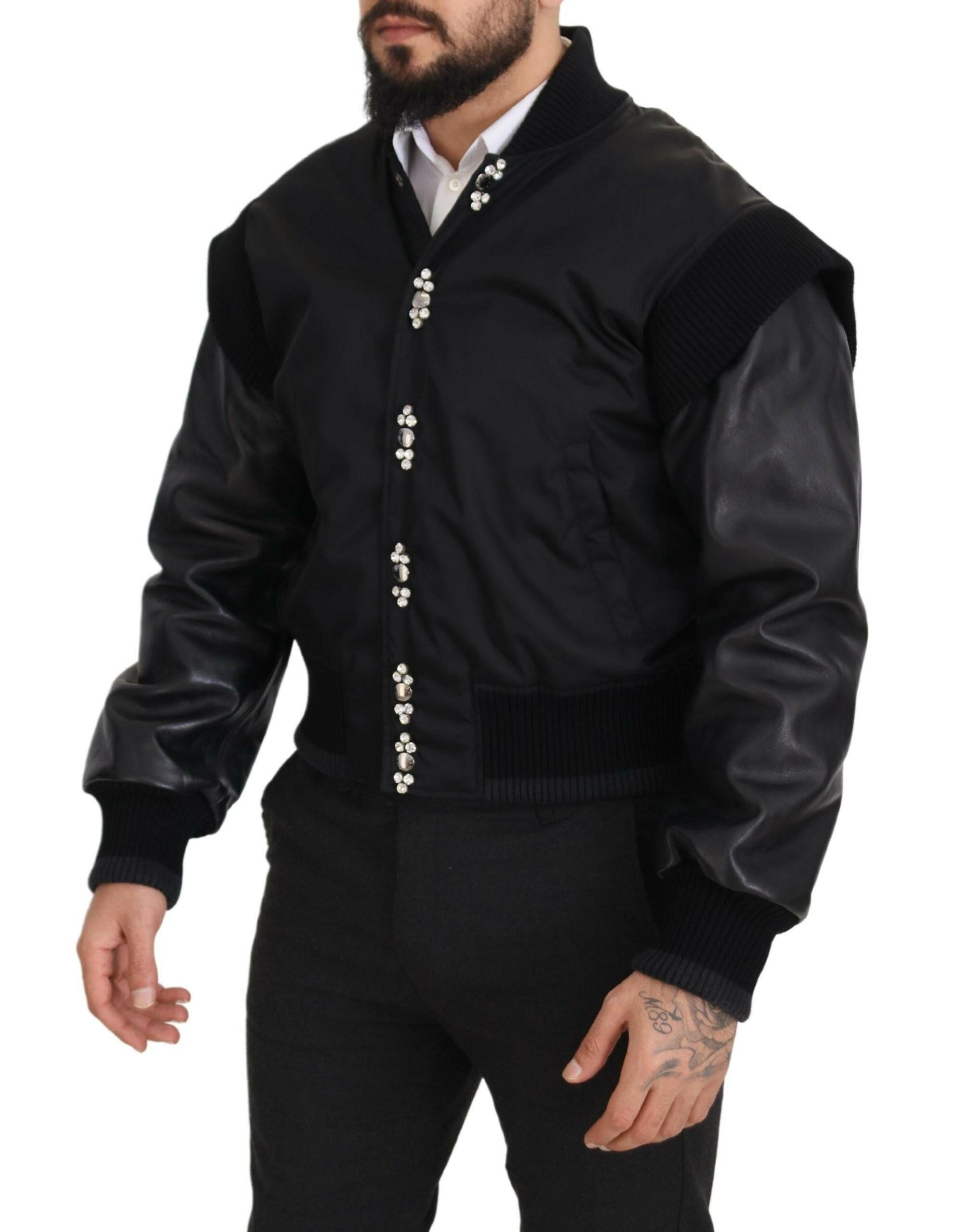 Dolce & Gabbana Black Nylon Crystals Coat Buttons Jacket -   -  Dolce & Gabbana.