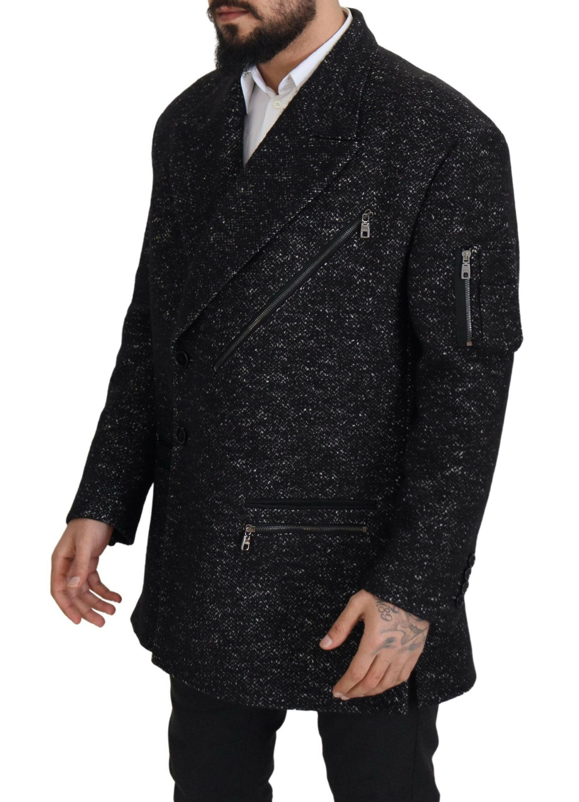 Dolce & Gabbana Black Wool Double Breasted Coat Men Jacket -   -  Dolce & Gabbana.