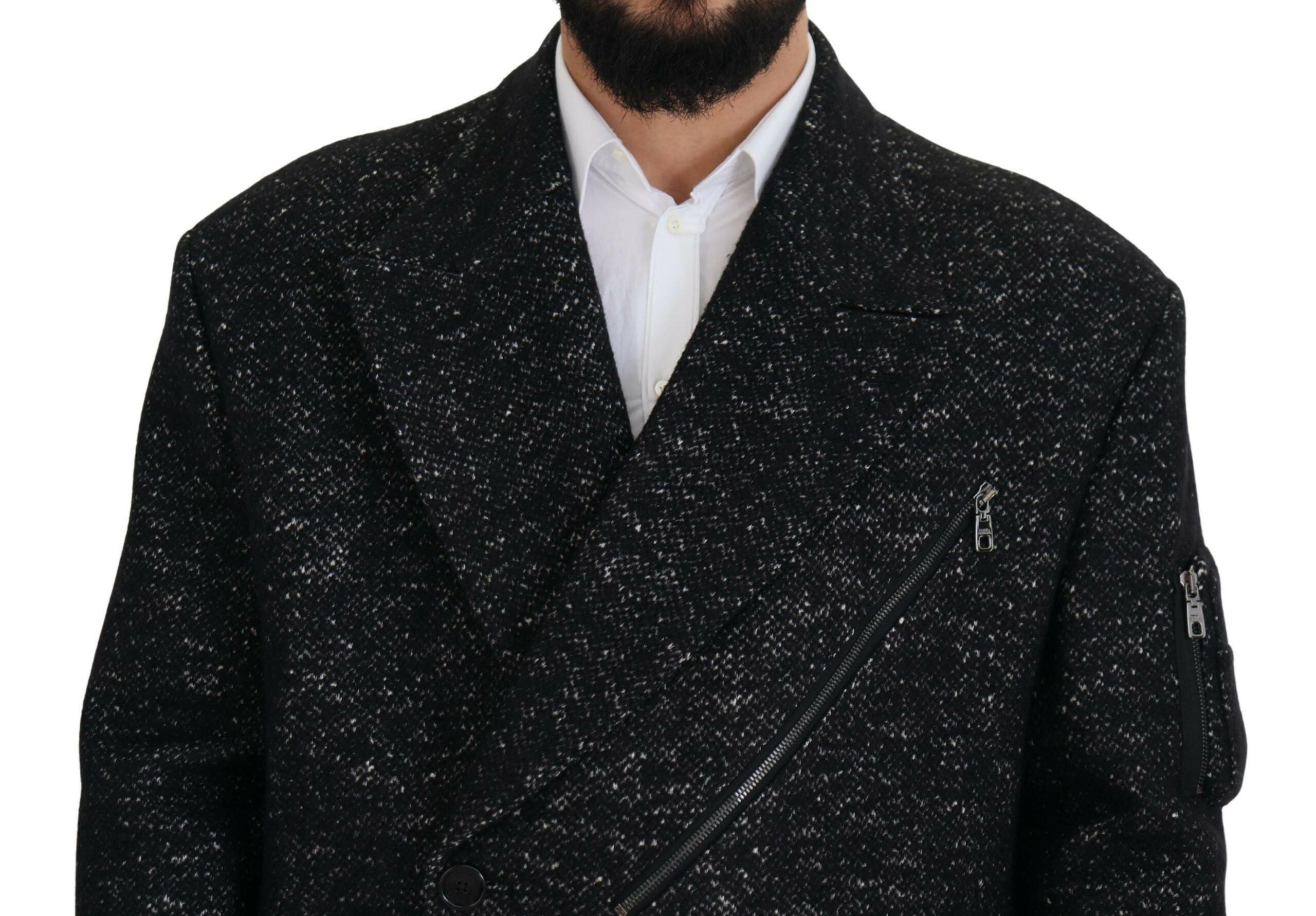 Dolce & Gabbana Black Wool Double Breasted Coat Men Jacket -   -  Dolce & Gabbana.