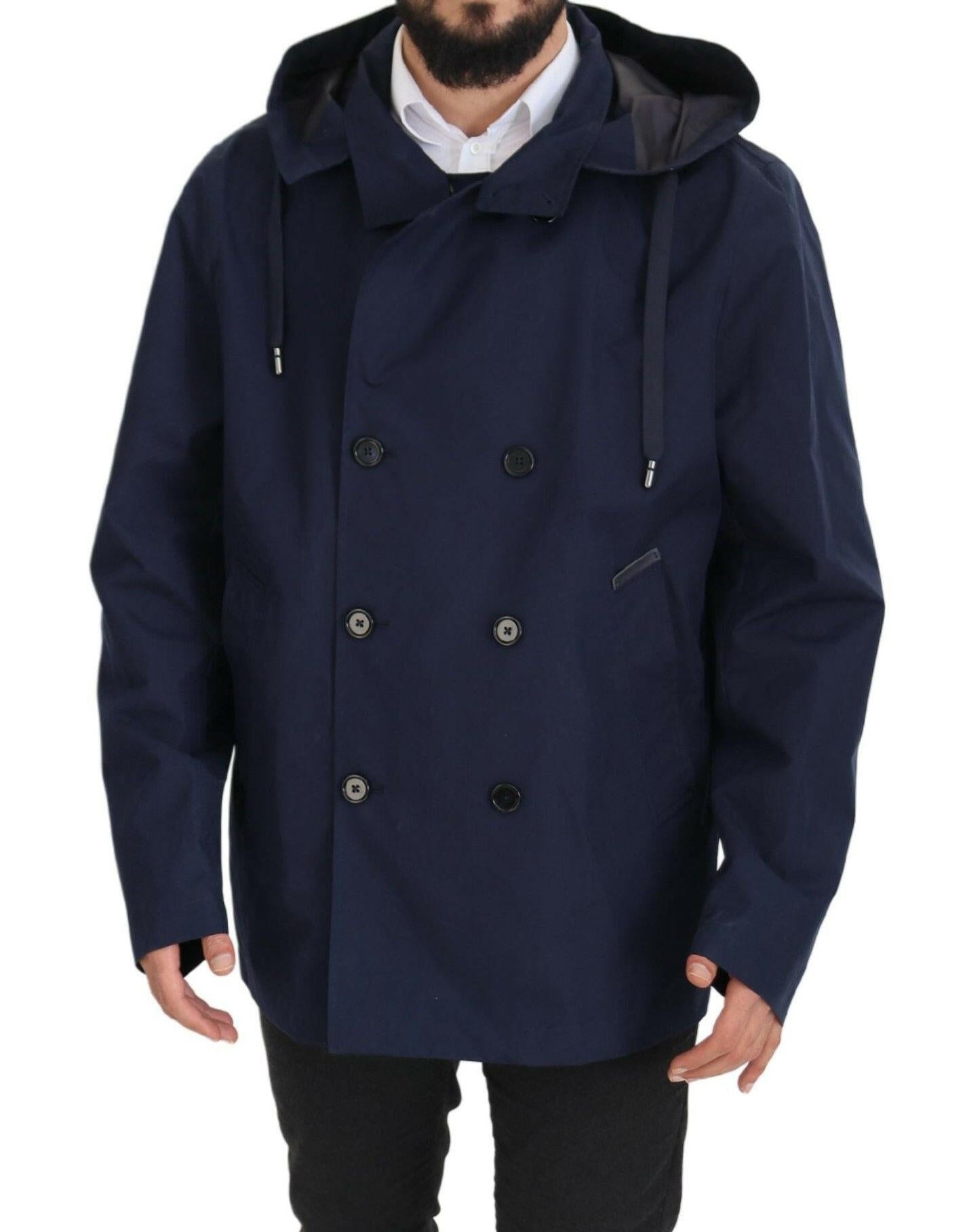 Dolce & Gabbana Blue Hooded Double Breasted Coat Jacket -   -  Dolce & Gabbana.