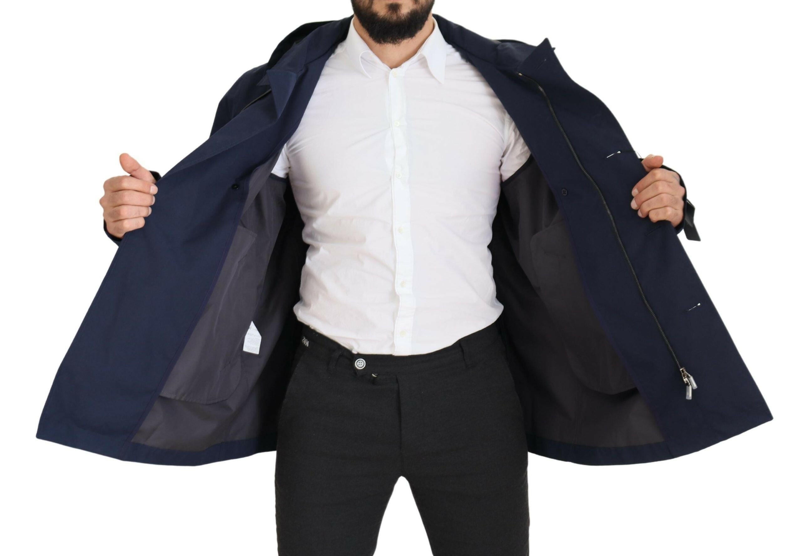 Dolce & Gabbana Blue Hooded Double Breasted Coat Jacket -   -  Dolce & Gabbana.