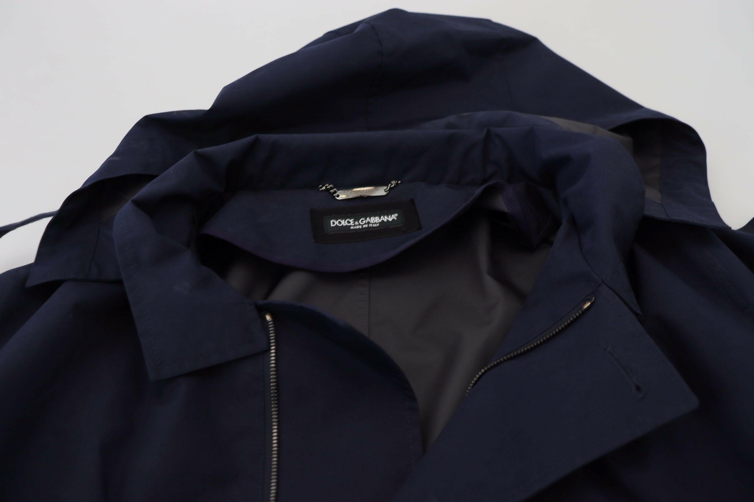 Dolce & Gabbana Blue Hooded Double Breasted Coat Jacket -   -  Dolce & Gabbana.