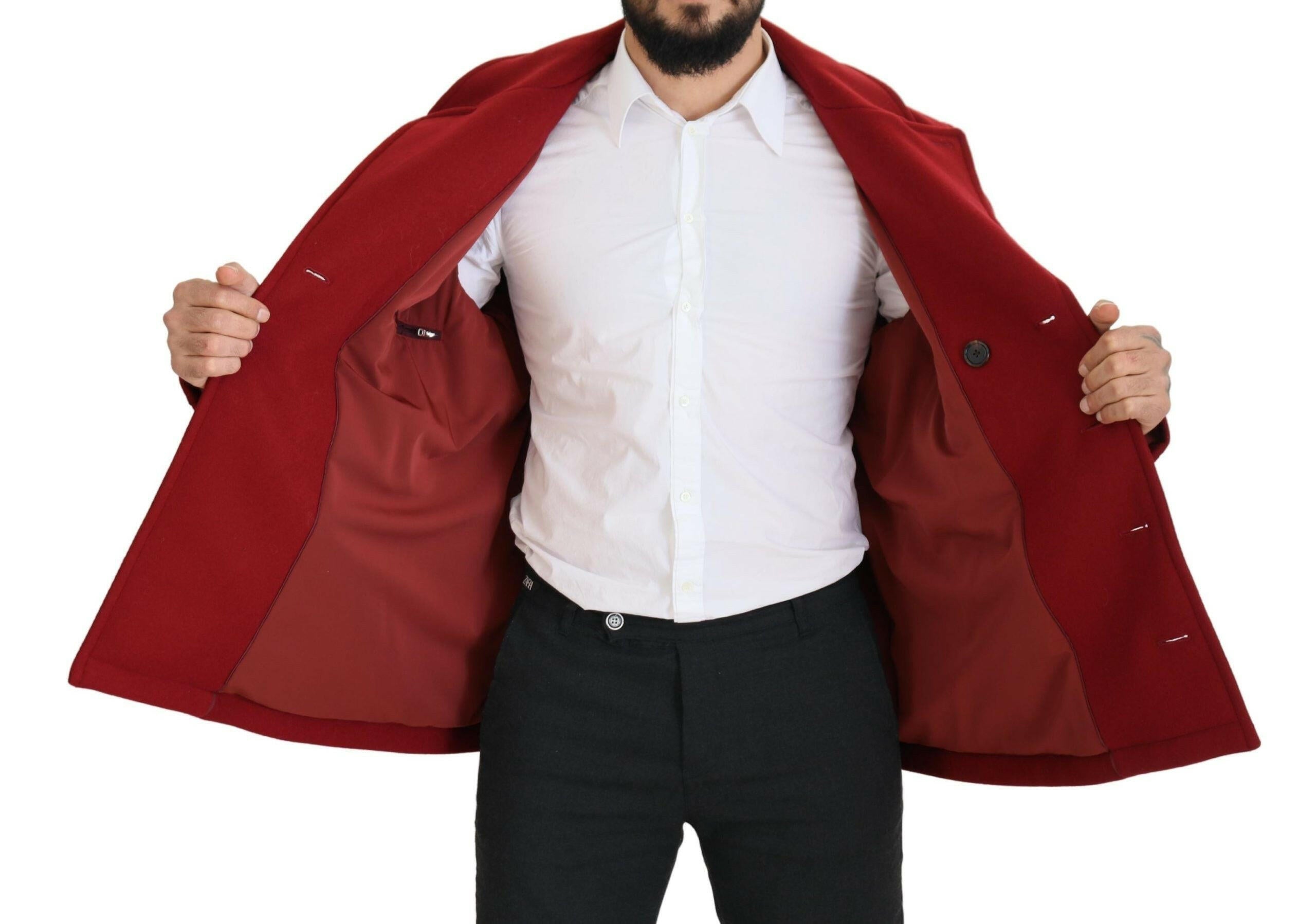 Dolce & Gabbana Red Wool Double Breasted Coat Jacket -   -  Dolce & Gabbana.