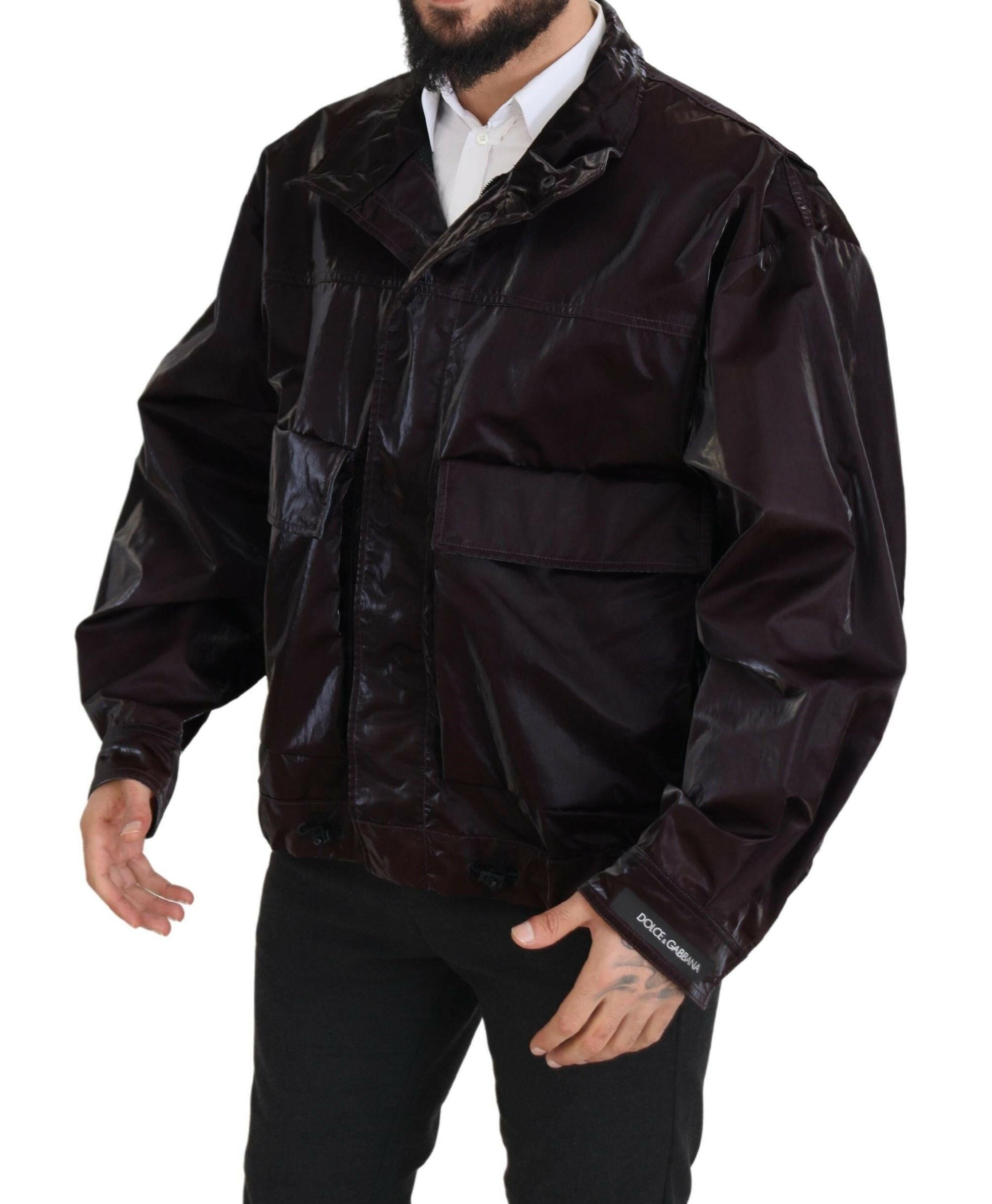 Dolce & Gabbana Bordeaux Nylon Collared Men Coat Jacket -   -  Dolce & Gabbana.