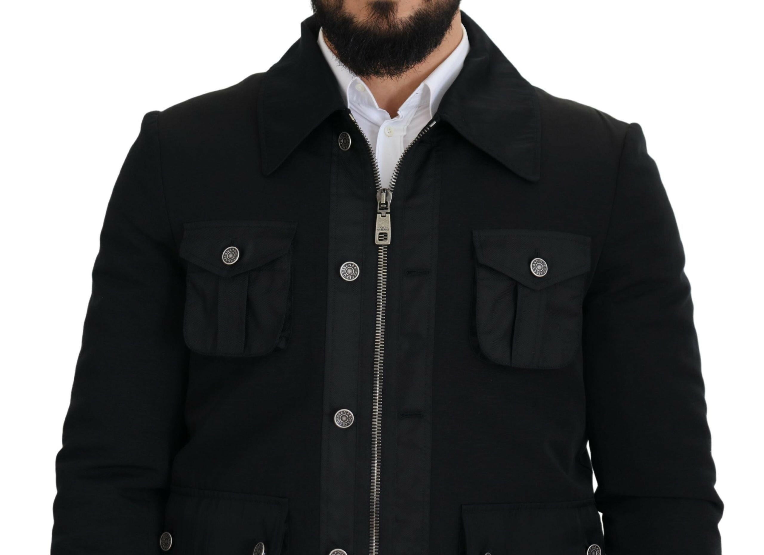 Dolce & Gabbana Black Wool Collared Full Zip Jacket -   -  Dolce & Gabbana.