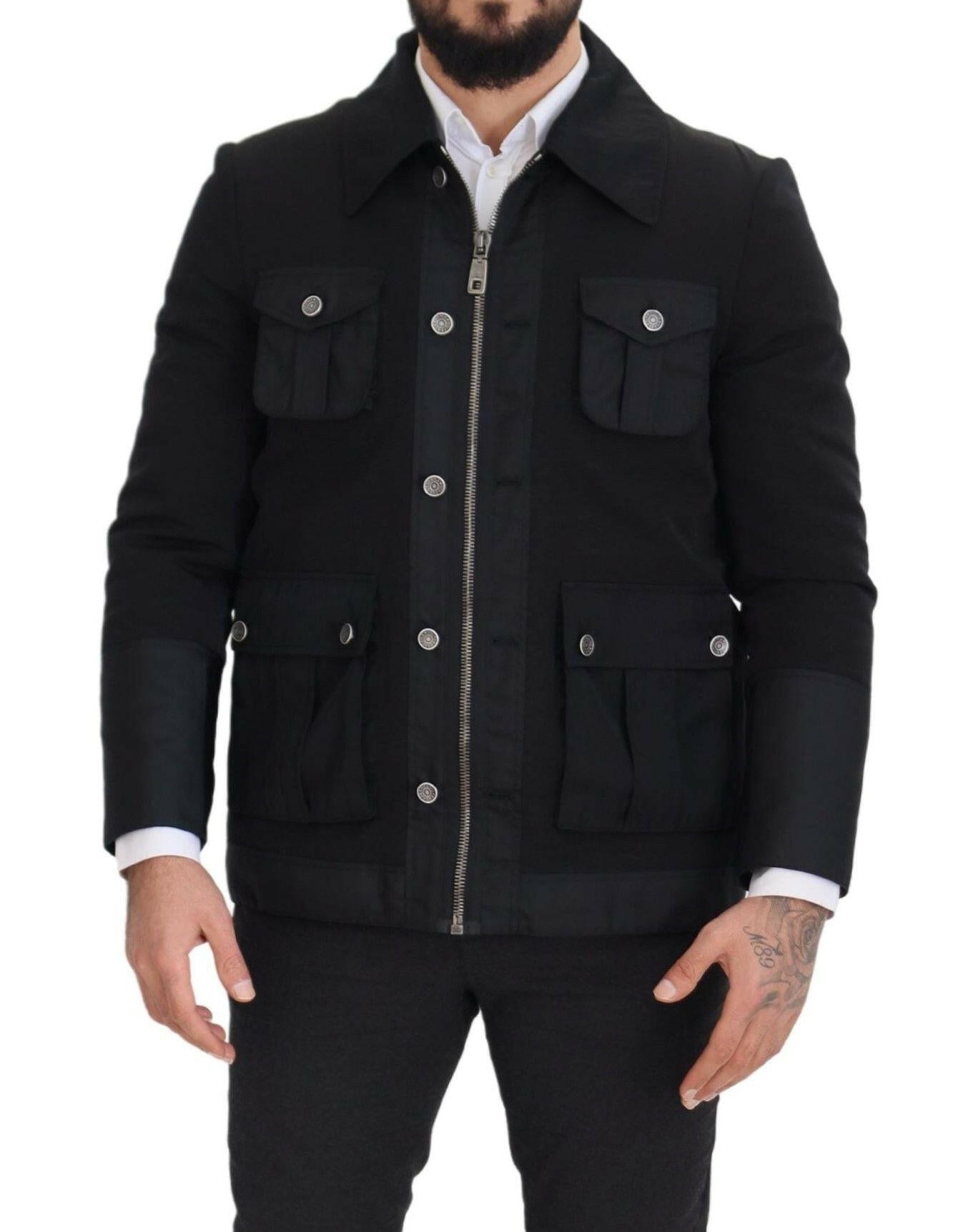Dolce & Gabbana Black Wool Collared Full Zip Jacket -   -  Dolce & Gabbana.
