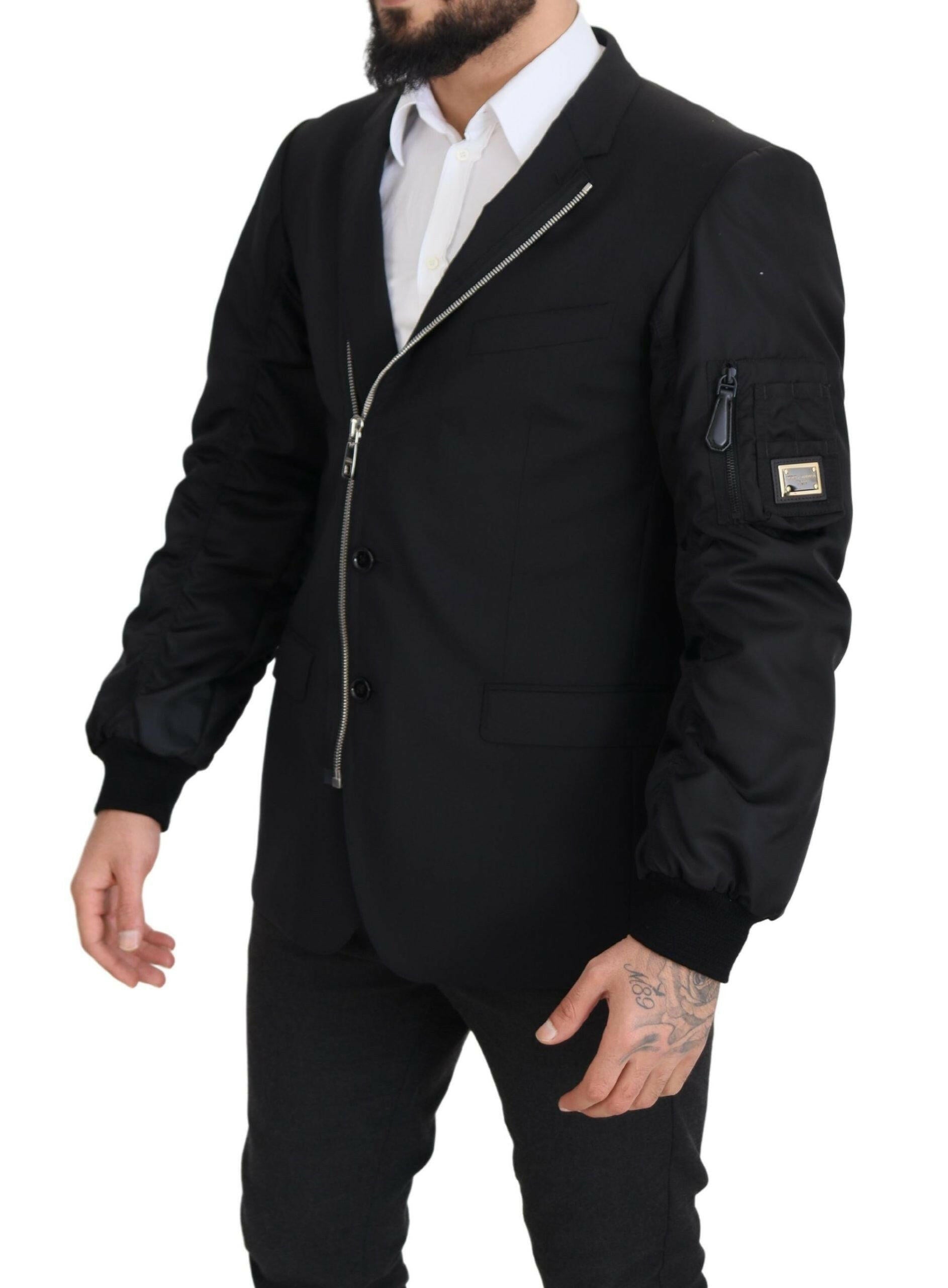 Dolce & Gabbana Black Wool Full Zip Long Sleeves Jacket -   -  Dolce & Gabbana.