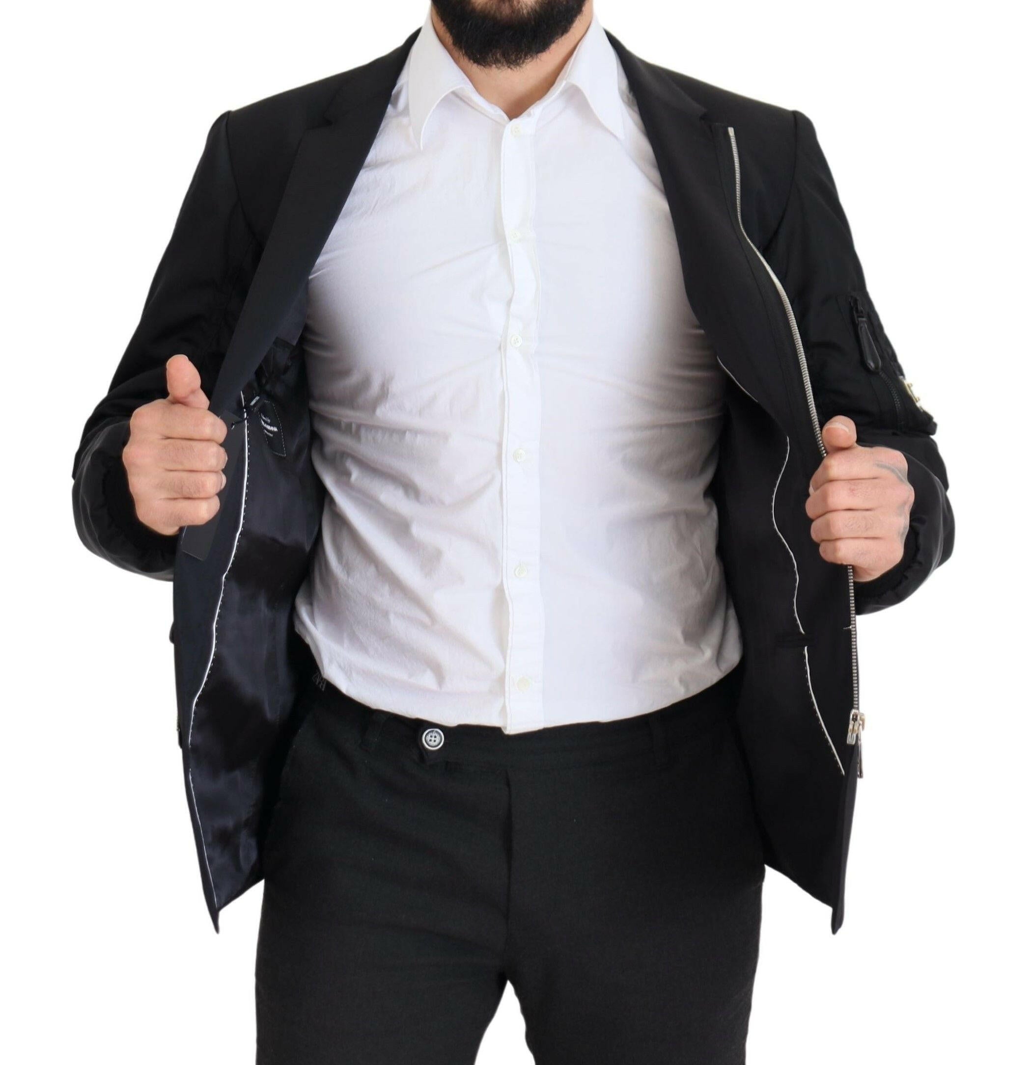 Dolce & Gabbana Black Wool Full Zip Long Sleeves Jacket -   -  Dolce & Gabbana.
