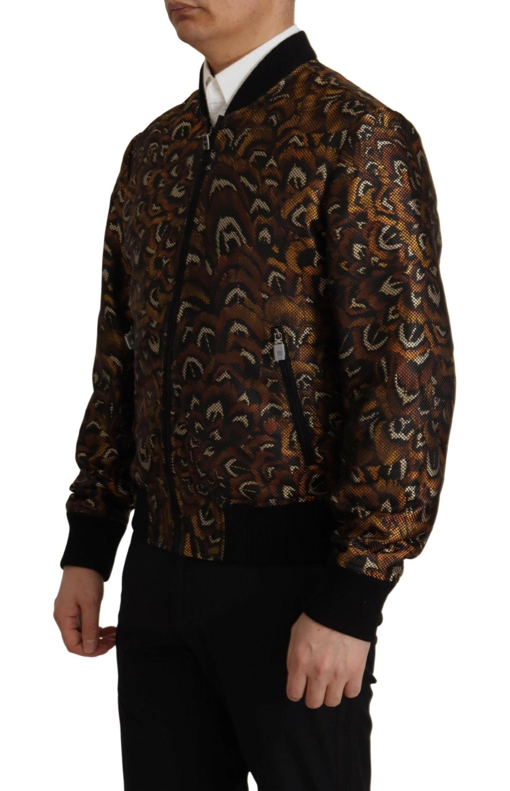 Dolce & Gabbana Brown Feather Full Zip Blouson Jacket -   -  Dolce & Gabbana.