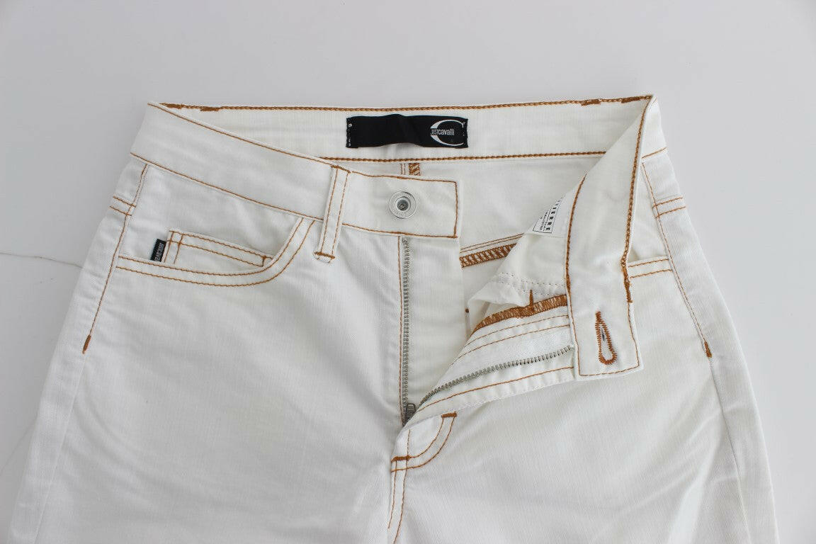 Cavalli White Cotton Blend Slim Fit Jeans -   -  Cavalli.