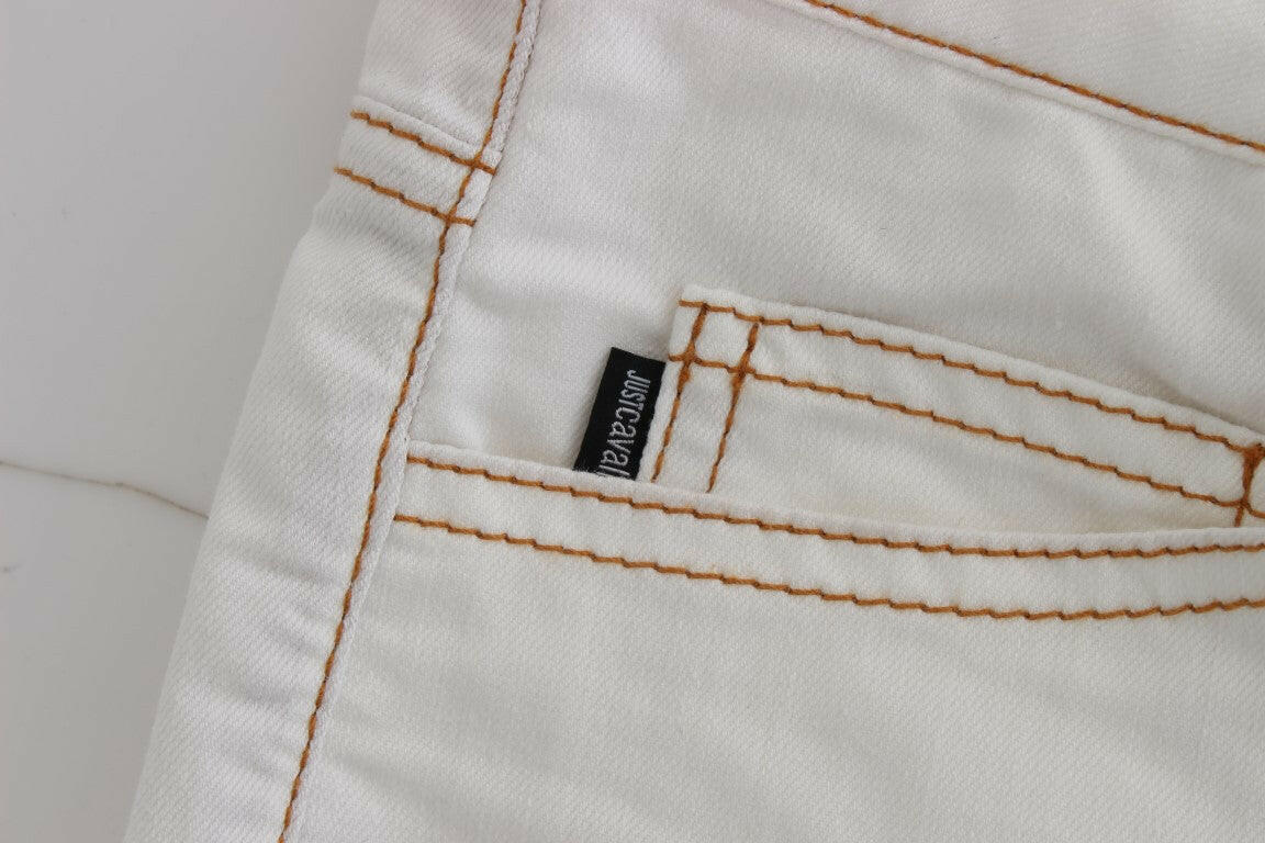 Cavalli White Cotton Blend Slim Fit Jeans -   -  Cavalli.