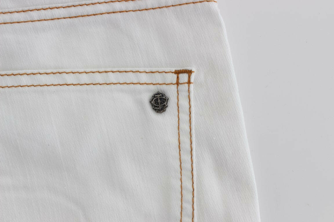 Cavalli White Cotton Blend Slim Fit Jeans -   -  Cavalli.