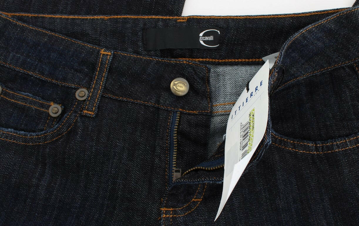 Cavalli Blue Cotton Straight Fit Stretch Jeans -   -  Cavalli.