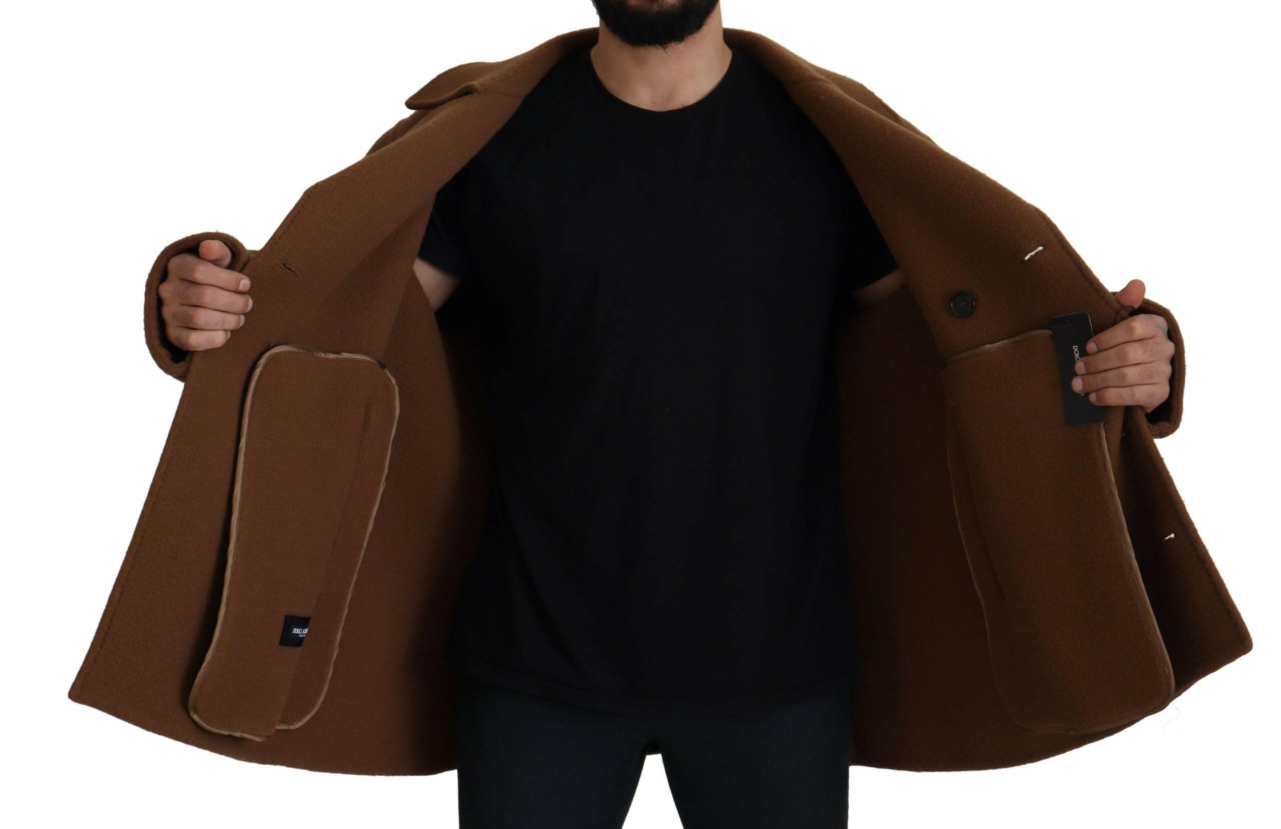 Dolce & Gabbana Brown Nylon Double Breasted Coat Jacket -   -  Dolce & Gabbana.