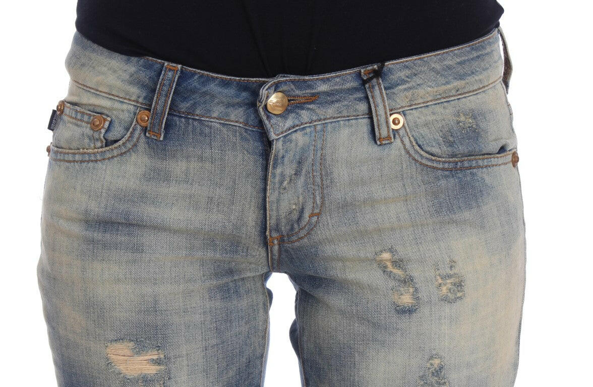 Cavalli Blue Wash Cotton Slim Fit Bootcut Jeans -   -  Cavalli.