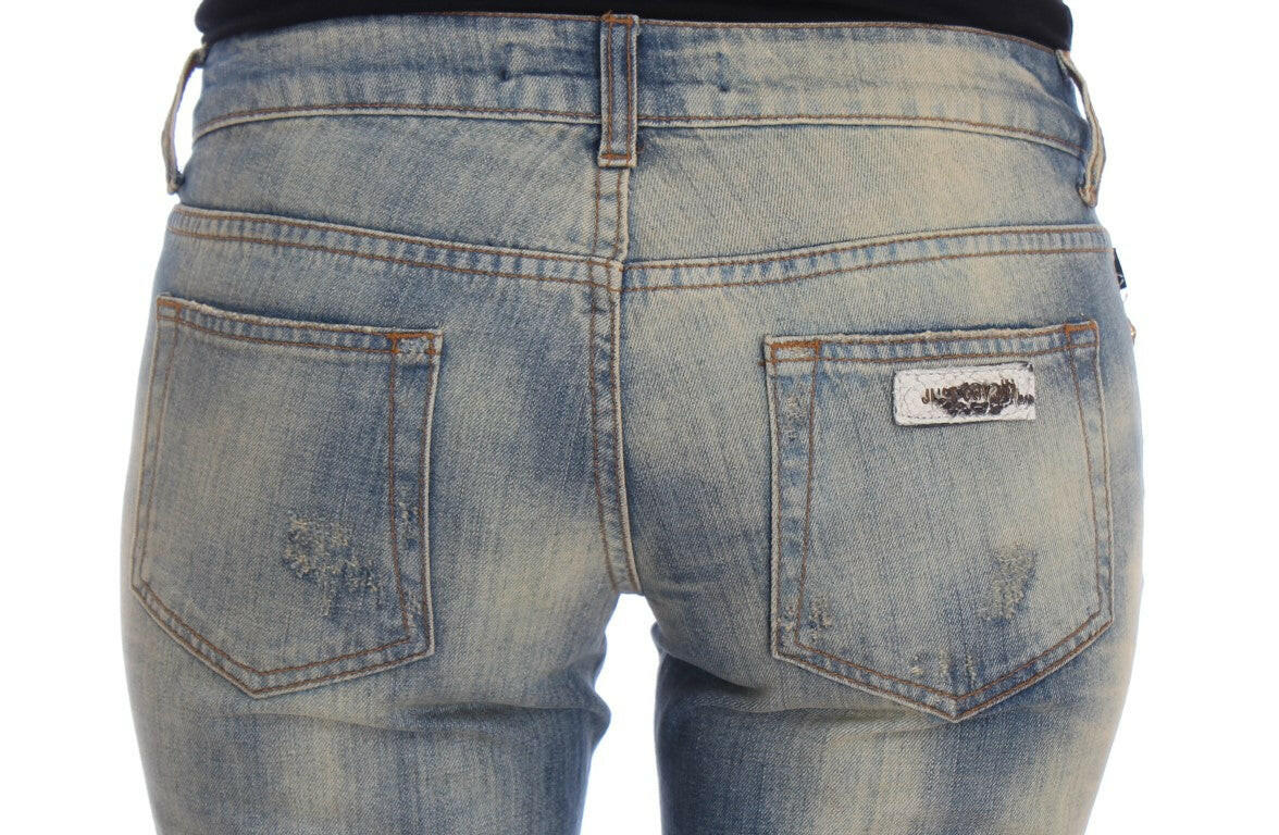Cavalli Blue Wash Cotton Slim Fit Bootcut Jeans -   -  Cavalli.