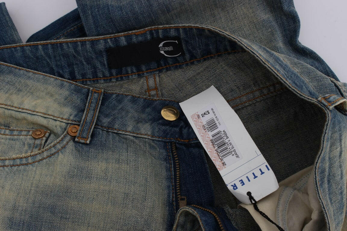 Cavalli Blue Wash Cotton Slim Fit Bootcut Jeans -   -  Cavalli.