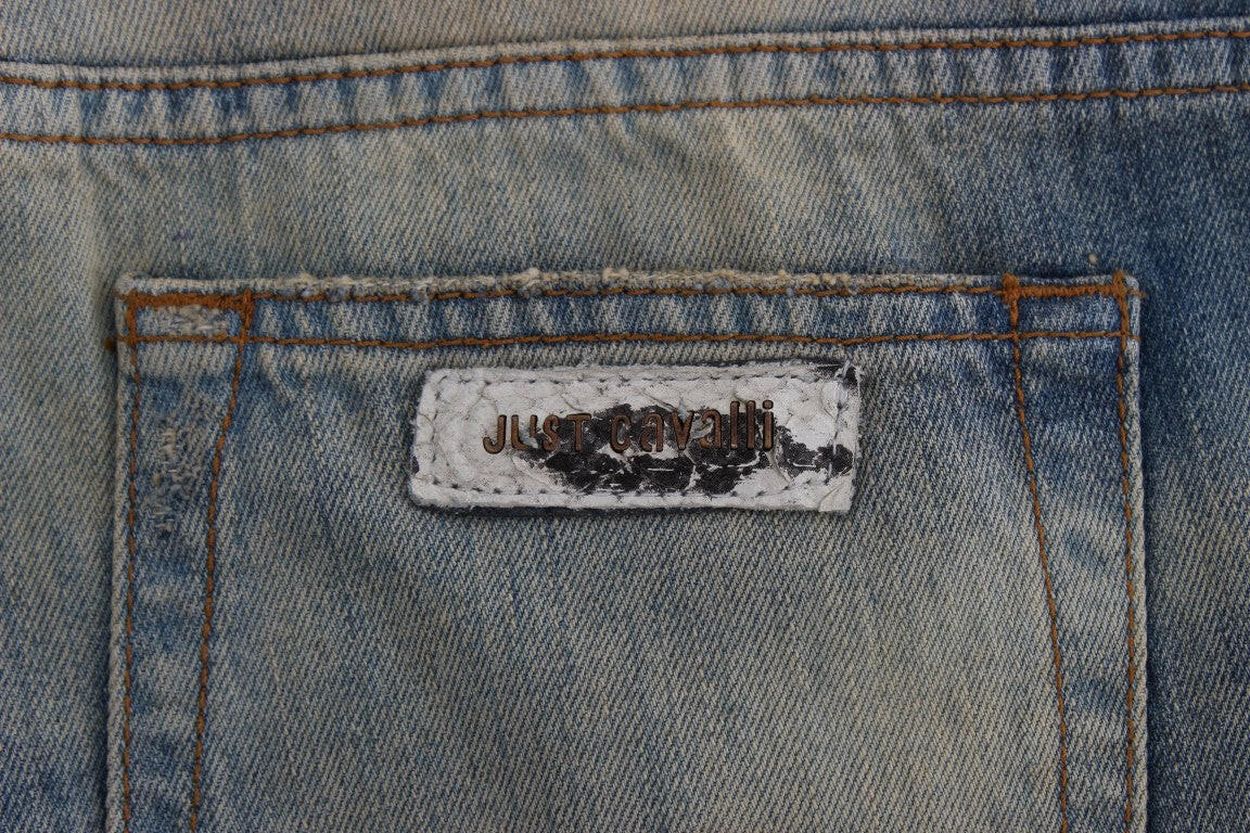 Cavalli Blue Wash Cotton Slim Fit Bootcut Jeans -   -  Cavalli.