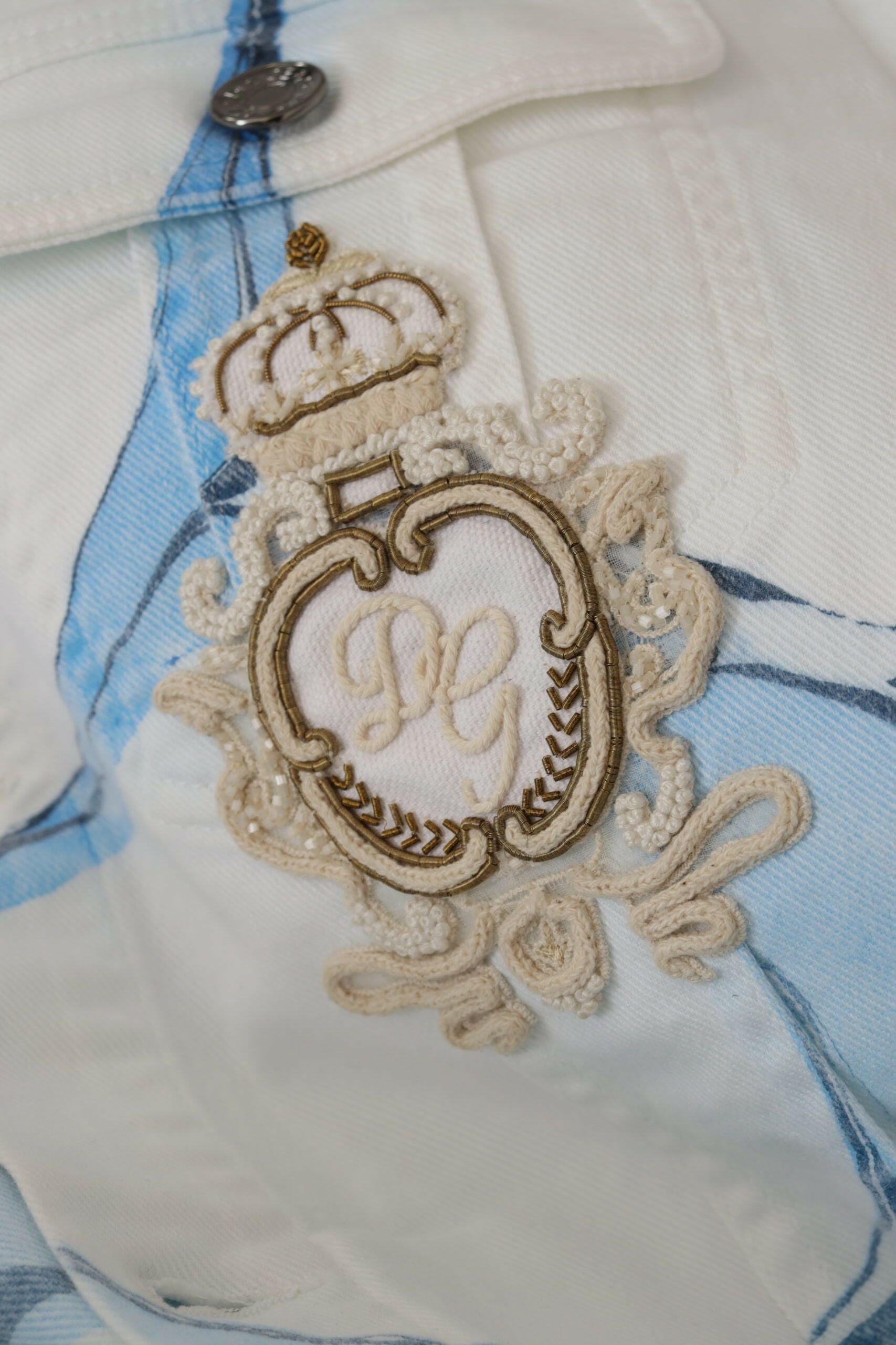 Dolce & Gabbana White Cotton Logo Embroidery Denim Jacket -   -  Dolce & Gabbana.