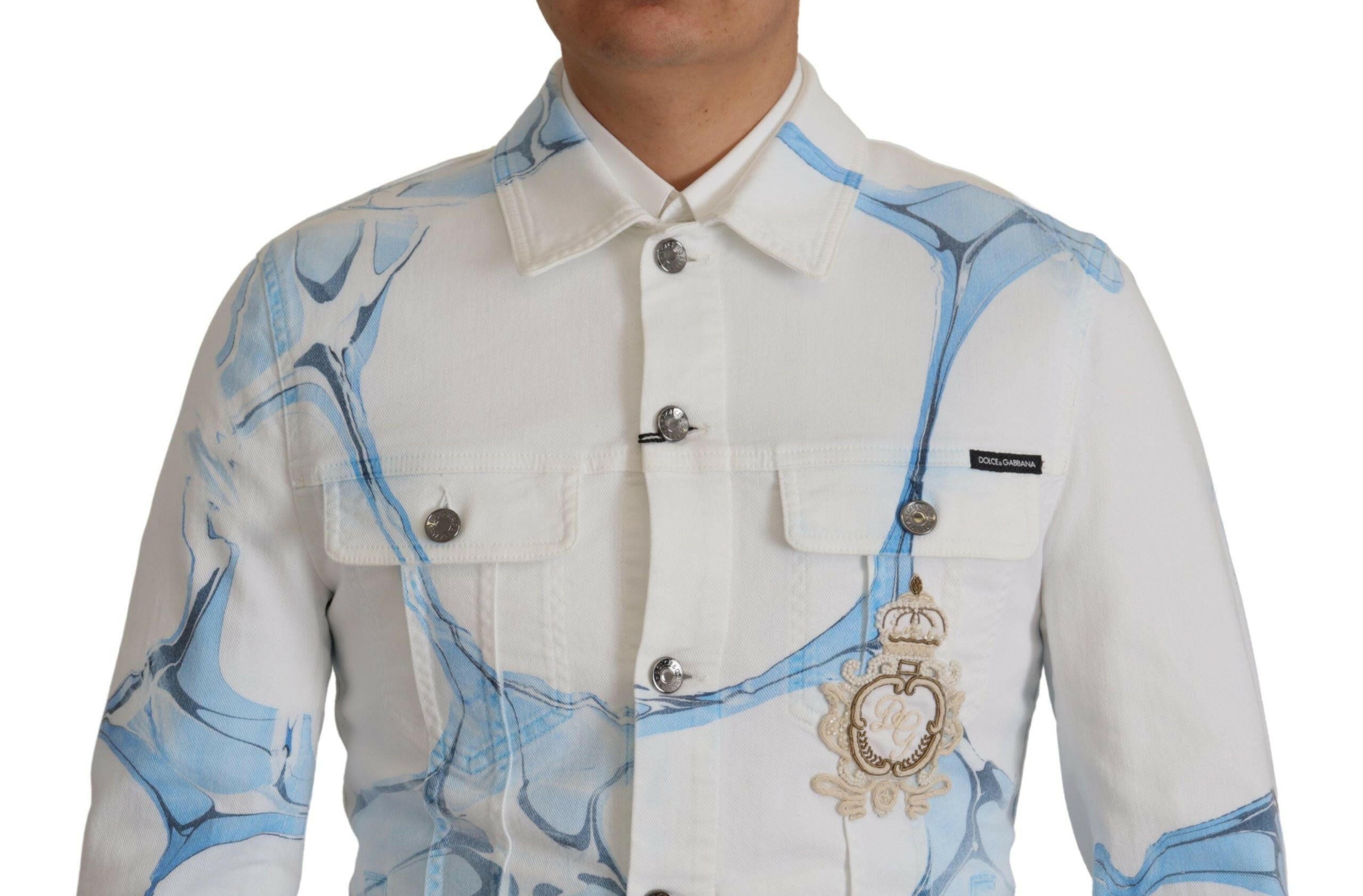 Dolce & Gabbana White Cotton Logo Embroidery Denim Jacket -   -  Dolce & Gabbana.