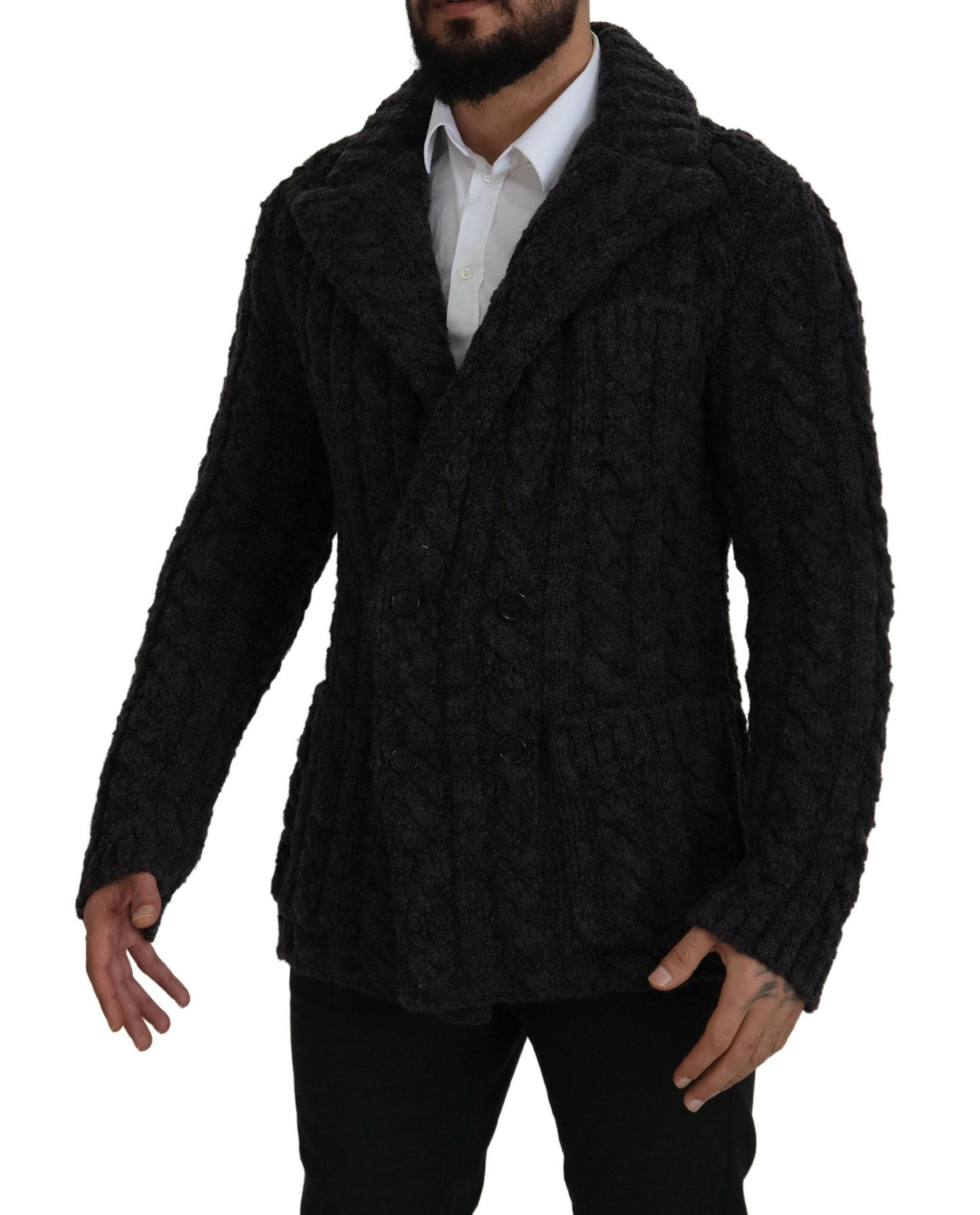 Dolce & Gabbana Black Wool Knit Double Breasted Coat Jacket -   -  Dolce & Gabbana.