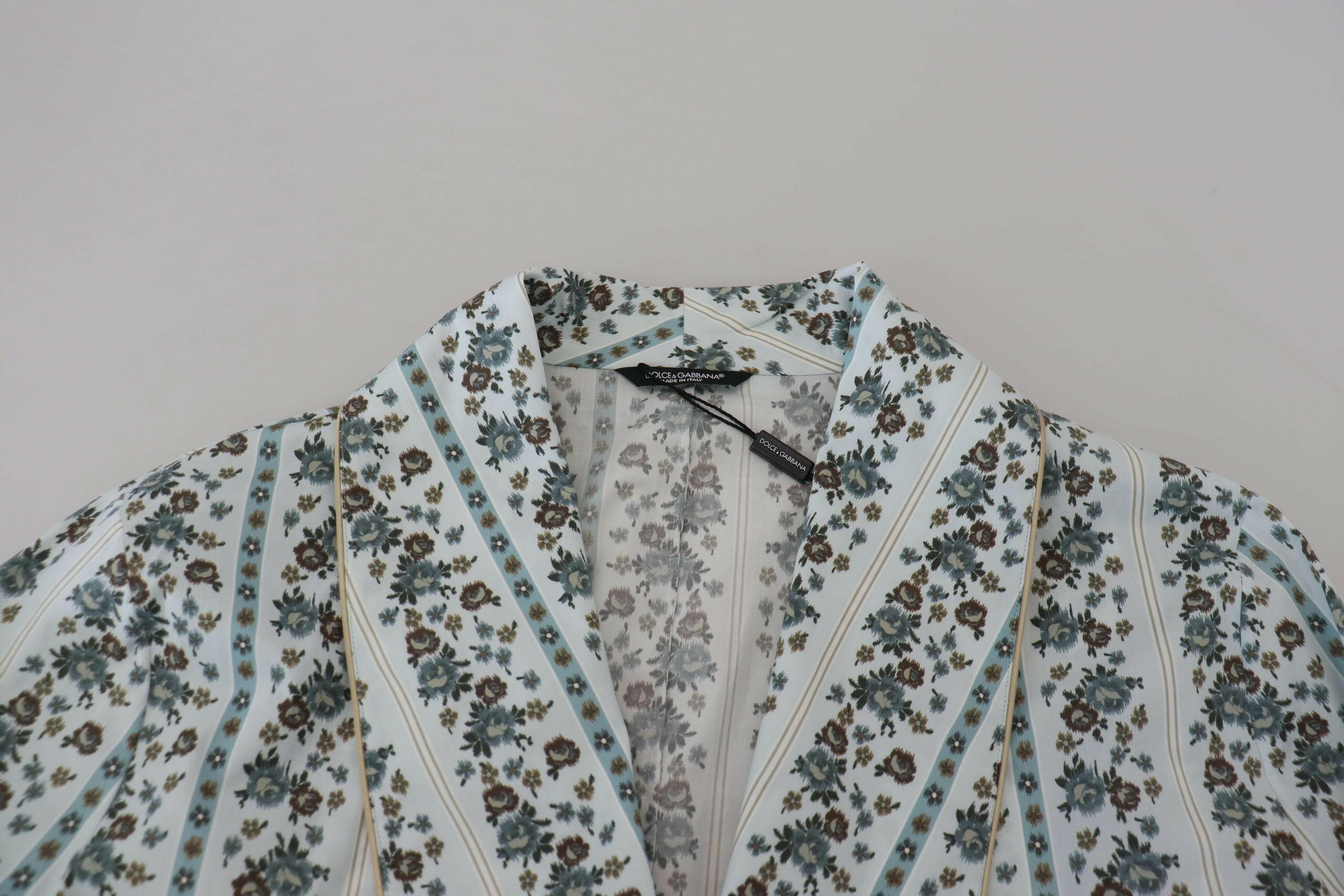 Dolce & Gabbana Blue Floral Cotton Robe Coat Jacket -   -  Dolce & Gabbana.