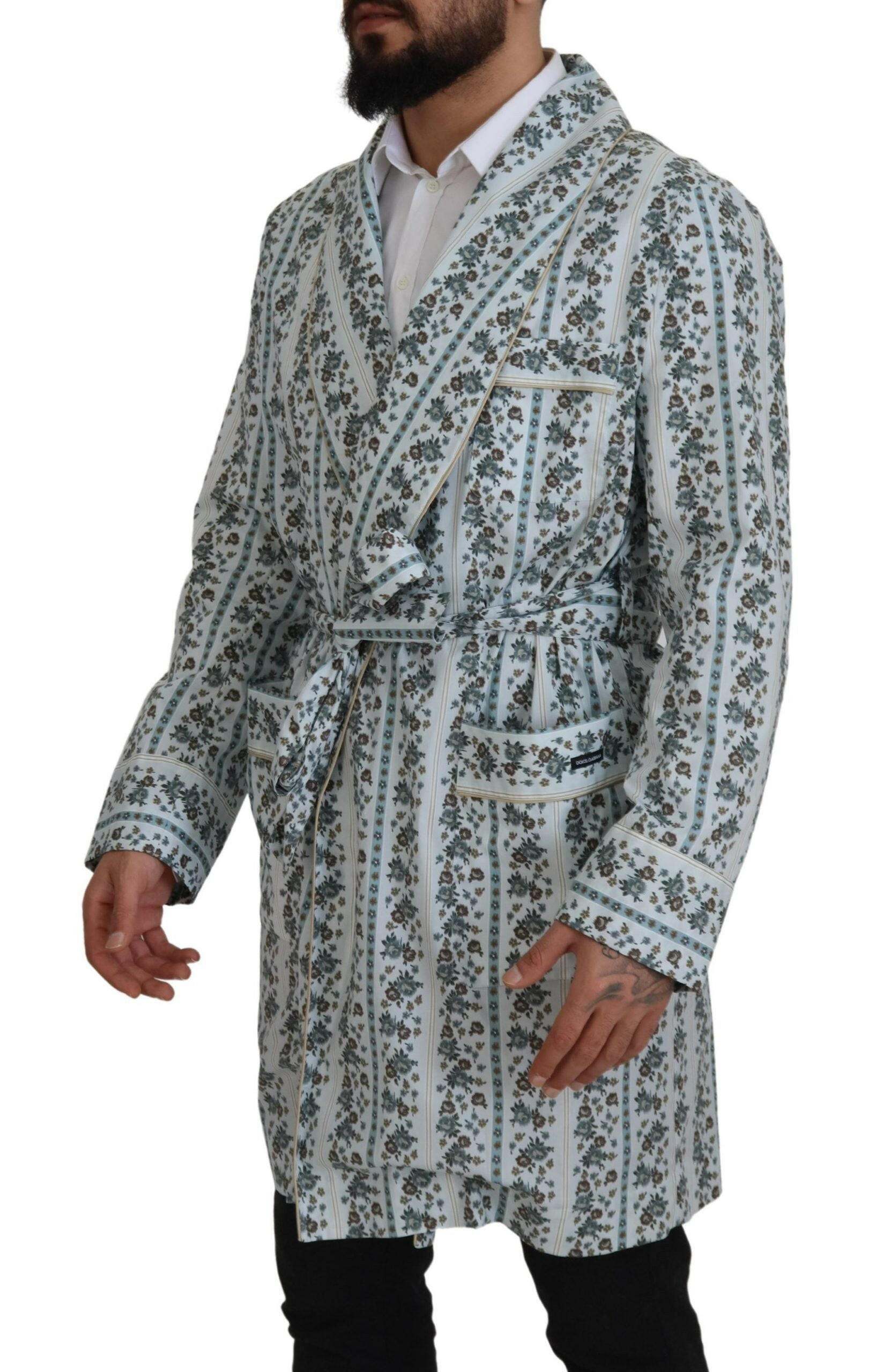 Dolce & Gabbana Blue Floral Cotton Robe Coat Jacket -   -  Dolce & Gabbana.