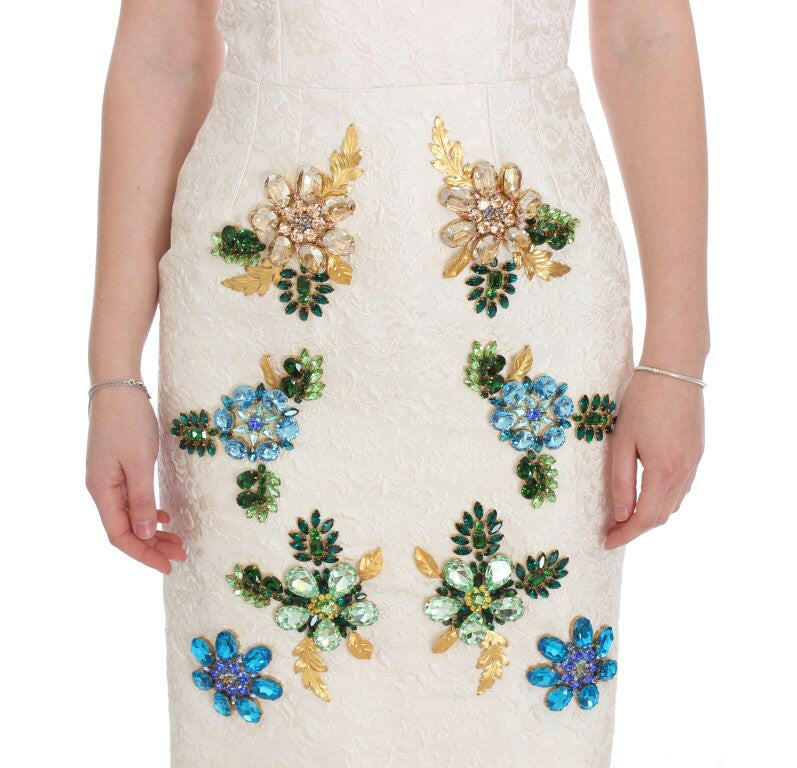 Dolce & Gabbana White Brocade Crystal Sheath Dress -   -  Dolce & Gabbana.