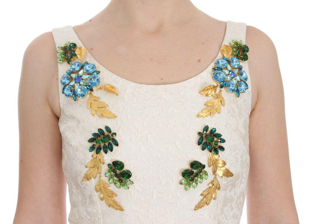 Dolce & Gabbana White Brocade Crystal Sheath Dress -   -  Dolce & Gabbana.