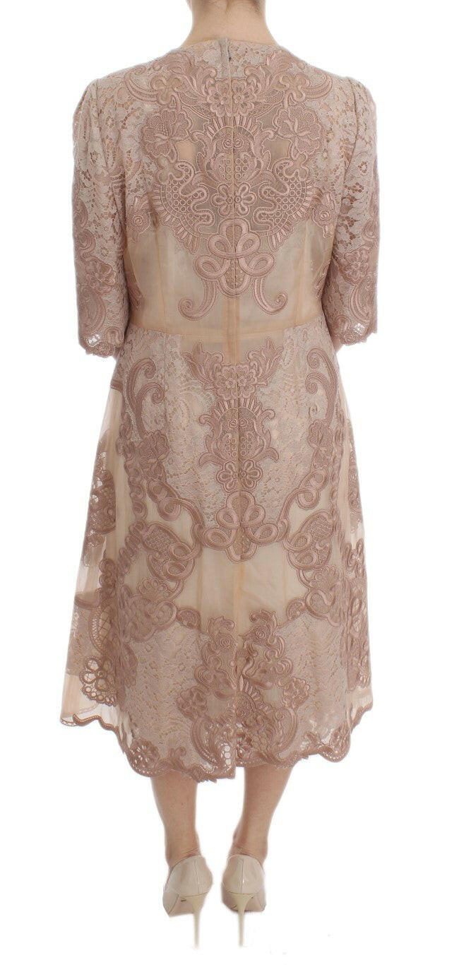 Dolce & Gabbana Pink Silk Lace Ricamo Shift Gown Dress -   -  Dolce & Gabbana.
