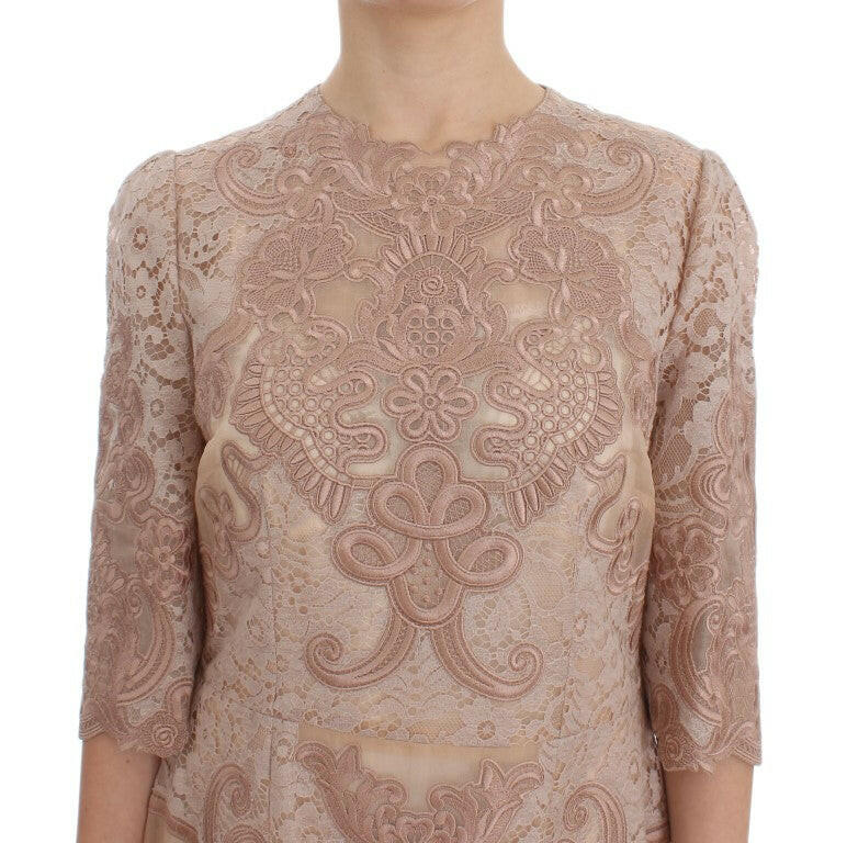 Dolce & Gabbana Pink Silk Lace Ricamo Shift Gown Dress -   -  Dolce & Gabbana.