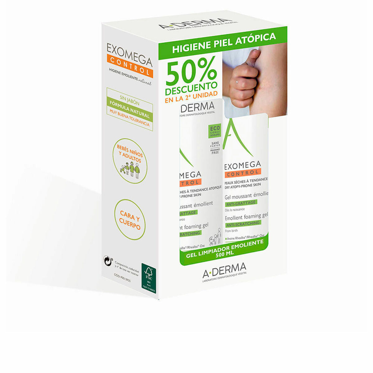 Cleansing Foam A-Derma Exomega Control Gel Espumoso Emoliente 500 ml 2 Pieces -  Beauty, Skin care -  A-Derma.