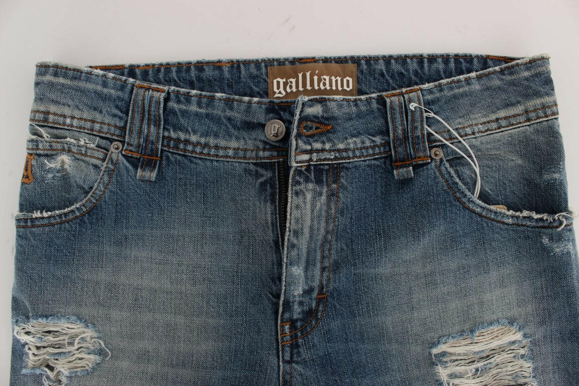 John Galliano Blue Wash Cotton Boyfriend Fit Cropped Jeans -   -  John Galliano.