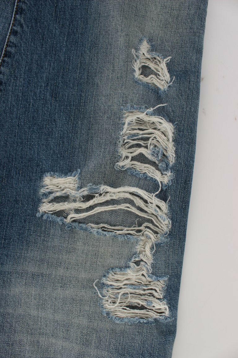 John Galliano Blue Wash Cotton Boyfriend Fit Cropped Jeans -   -  John Galliano.