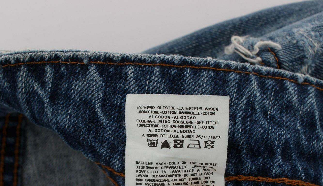 John Galliano Blue Wash Cotton Boyfriend Fit Cropped Jeans -   -  John Galliano.