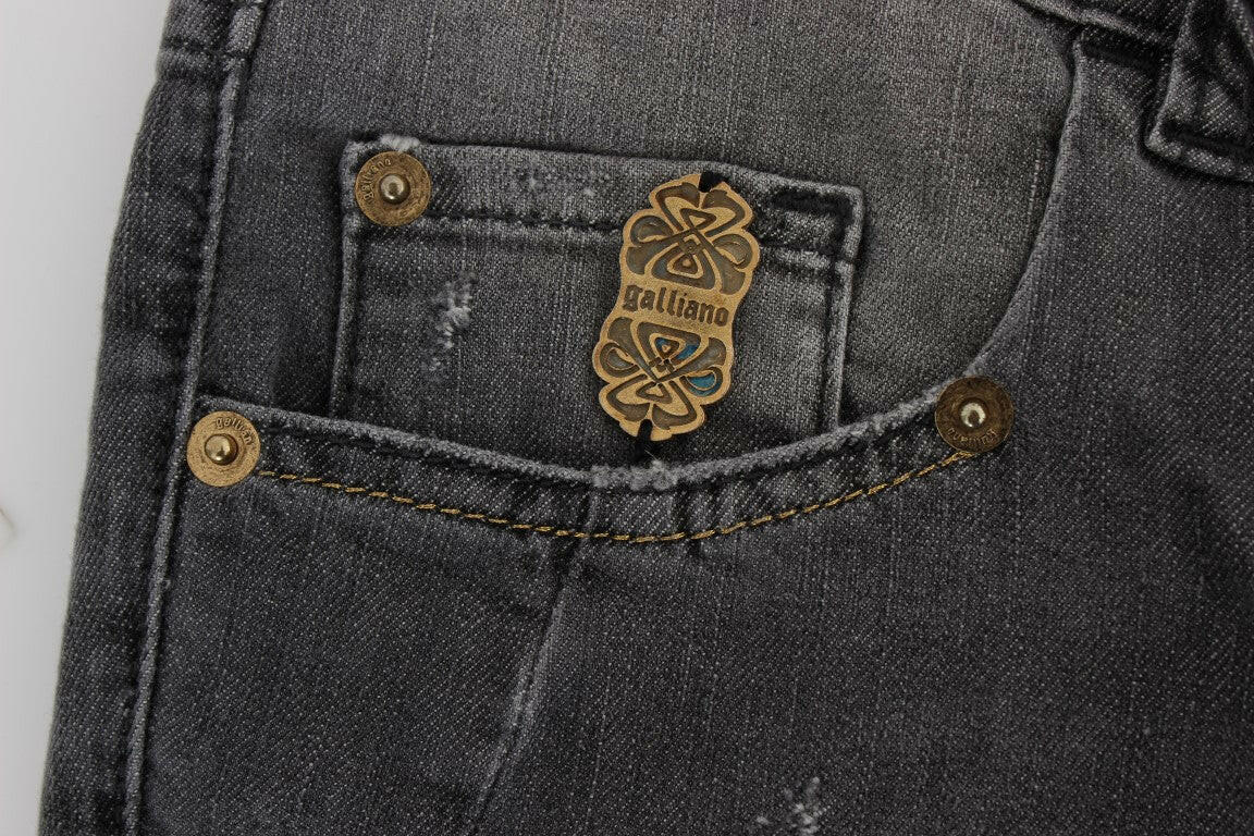 John Galliano Gray Wash Cotton Blend Slim Fit Stretch Jeans -   -  John Galliano.