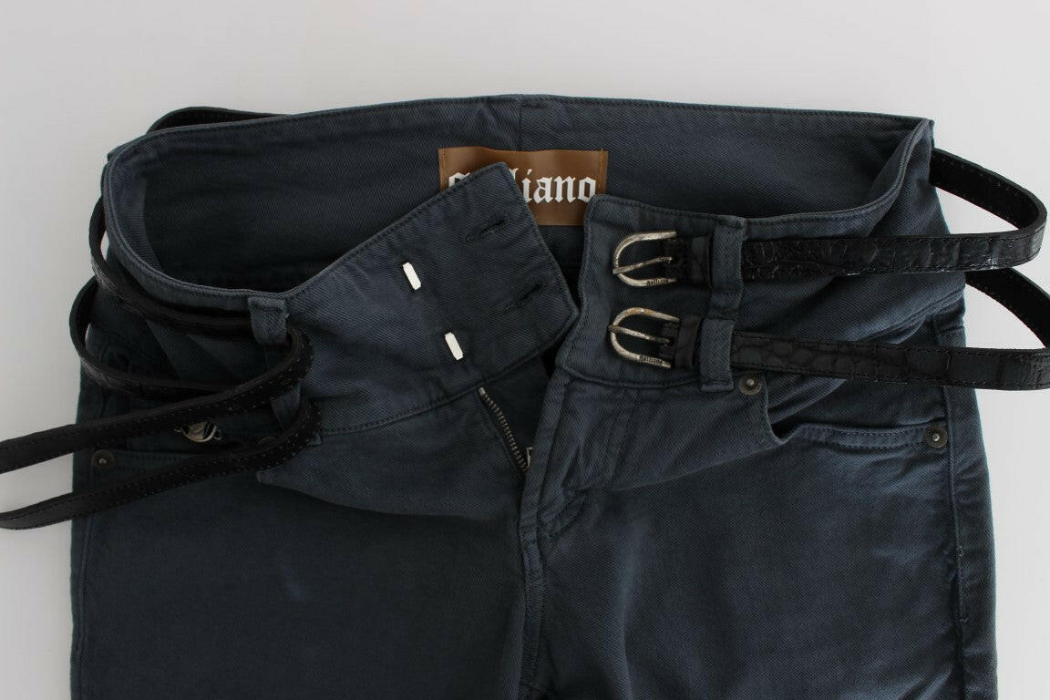 John Galliano Blue Cotton Blend Slim Fit High Waist Jeans -   -  John Galliano.