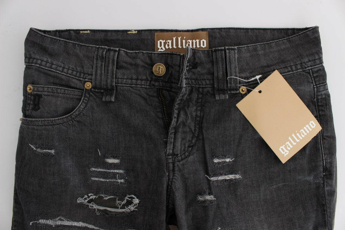 John Galliano Gray Wash Cotton Torn Straight Fit Jeans -   -  John Galliano.