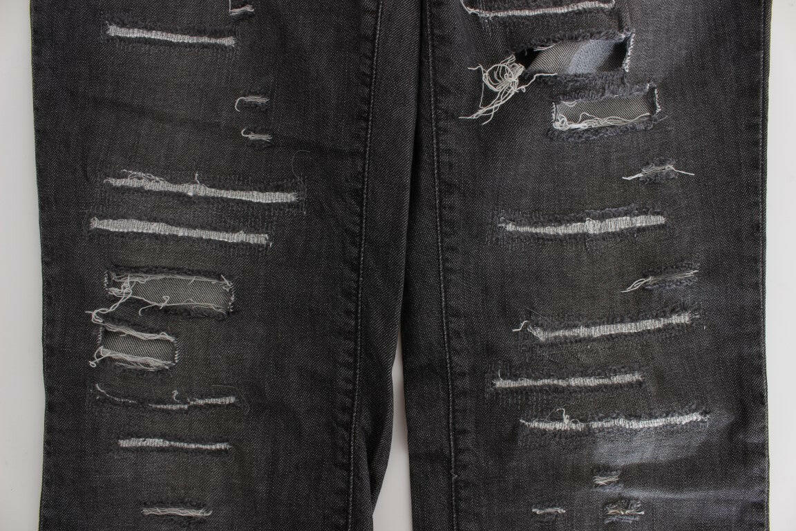 John Galliano Gray Wash Cotton Torn Straight Fit Jeans -   -  John Galliano.
